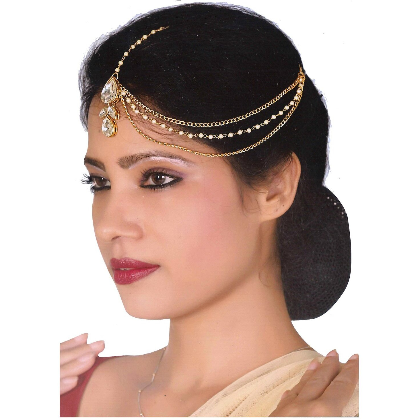 Lucky Jewellery Bridal Dulhan Collection White Color Stone Tikka Wedding Matha Patti For Girls & Women (106-L1PM-13-W)