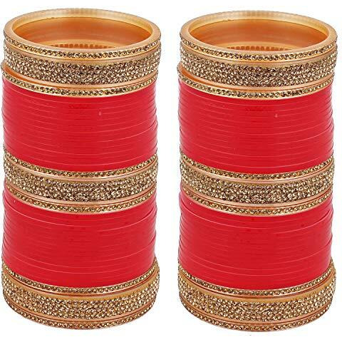 Lucky Jewellery Bridal Bangle Set Red Plastic Chura, Punjabi Choora Fashion Jewellery Chuda Set (700-M1C1-735-R24)