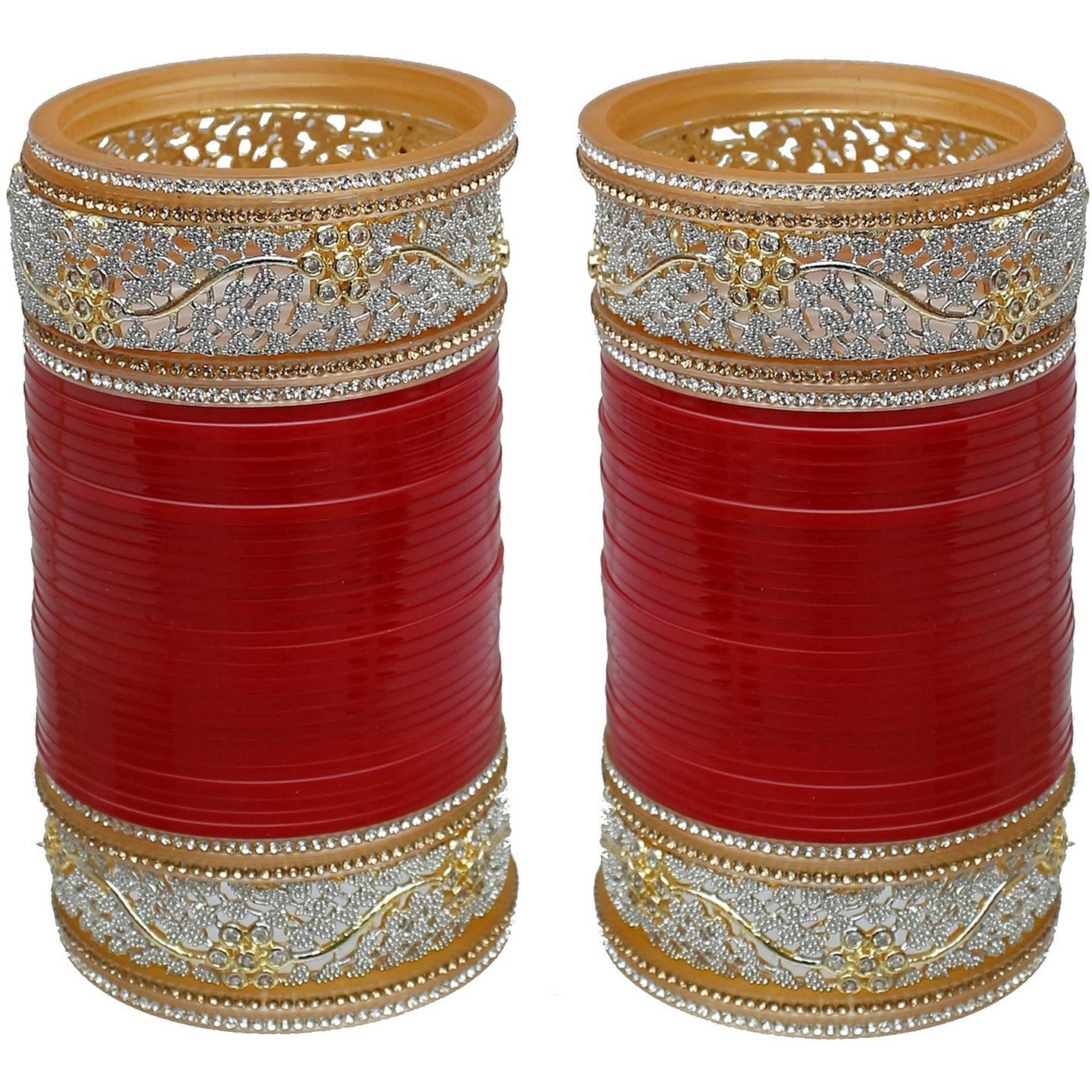 Lucky Jewellery Bridal Bangle Set Red Color Chuda Dulhan Punjabi Choora Wedding Chura For Women (2310-M1C1-BANDHAN-R26)