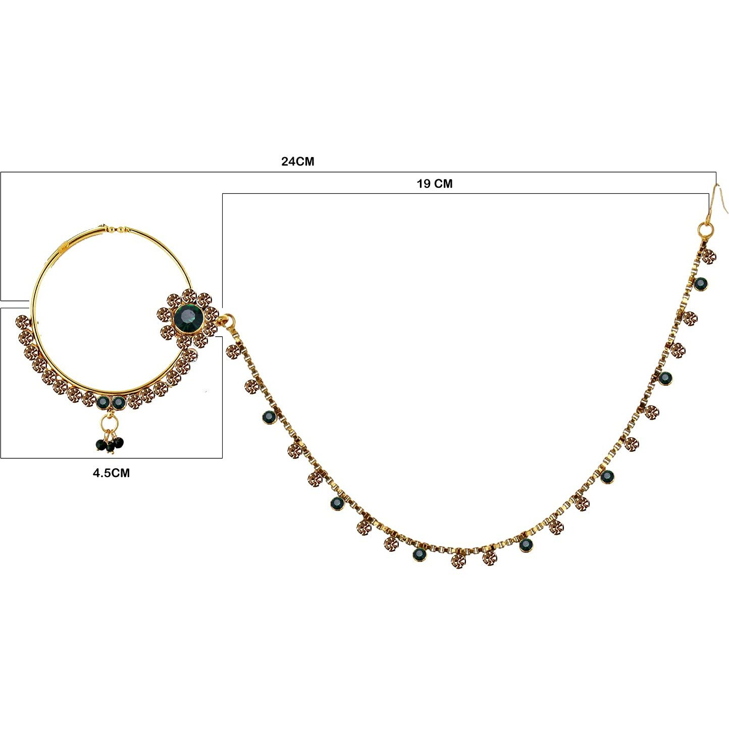 Lucky Jewellery 18 K Gold Plated Karwa Chauth Golden Green Color Alloy Wedding Suhag Nath for Girls & Women