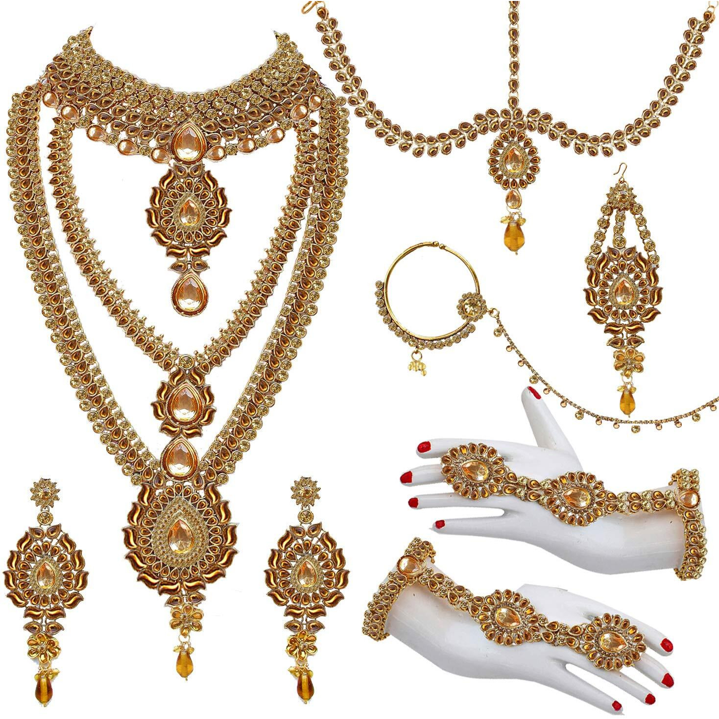 Lucky Jewellery Designer Gold Plated Dulhan Bridal Jewelry Set 8 Pcs. for Girls & Women (WZK-LCT)