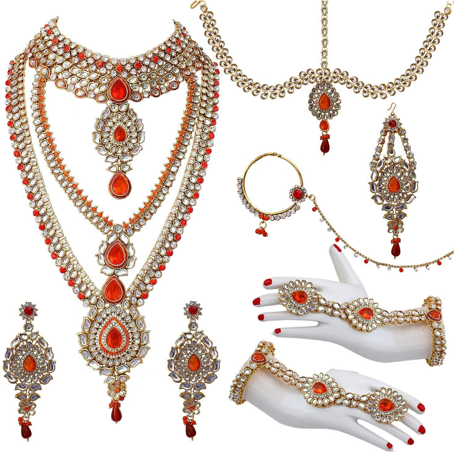 Lucky Jewellery Designer Gold Plated Dulhan Bridal Jewelry Set 8 Pcs. for Girls & Women (WZK-O)