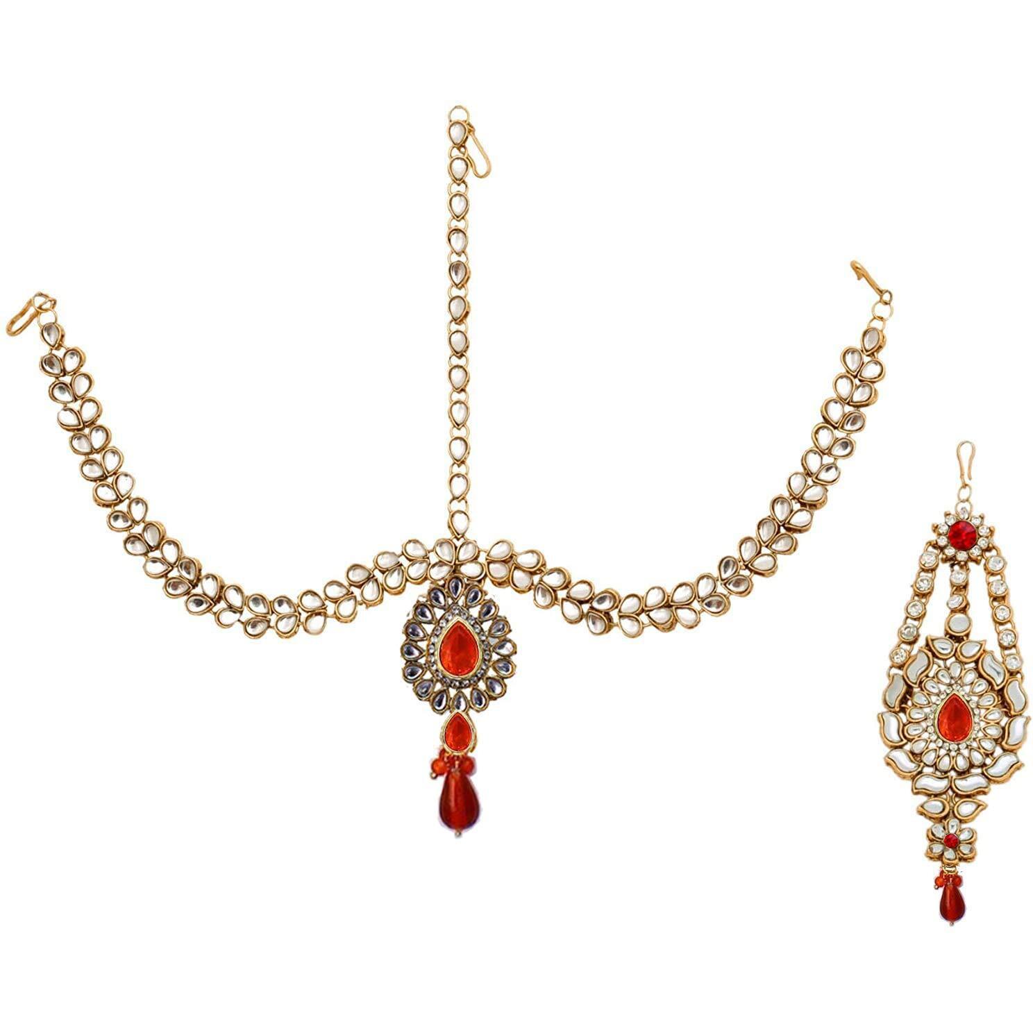 Lucky Jewellery Designer Gold Plated Dulhan Bridal Jewelry Set 8 Pcs. for Girls & Women (WZK-O)