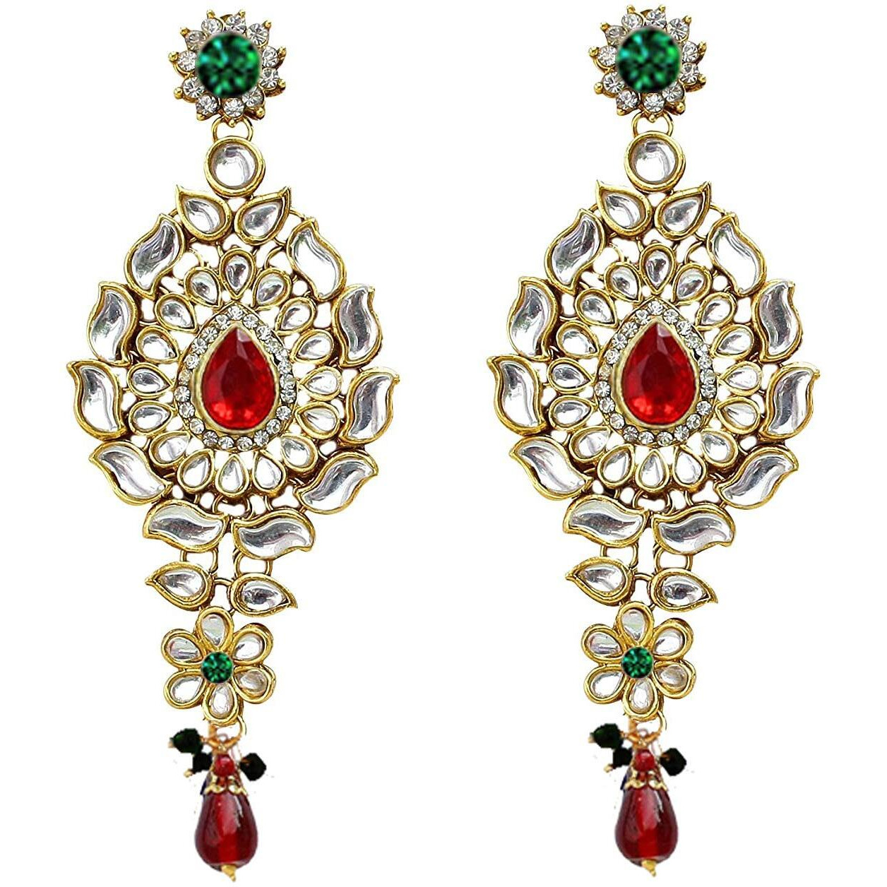 Lucky Jewellery Designer Gold Plated Dulhan Bridal Jewelry Set 8 Pcs. for Girls & Women (WZK-RED-G)