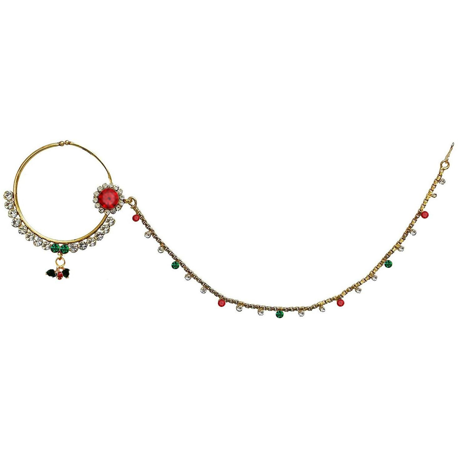 Lucky Jewellery Designer Gold Plated Dulhan Bridal Jewelry Set 8 Pcs. for Girls & Women (WZK-RED-G)