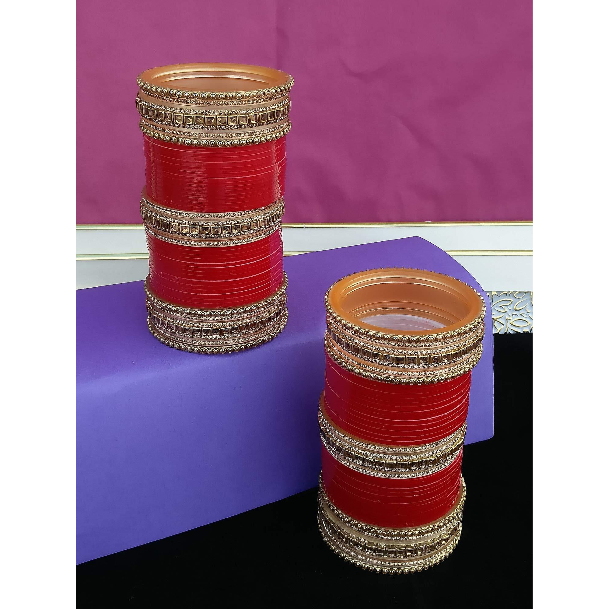 Lucky Jewellery Bridal Bangle Set Red Chura Dulhan Wedding Chuda Punjabi Choora For Women (1360-M1C1-GOLD-R26)