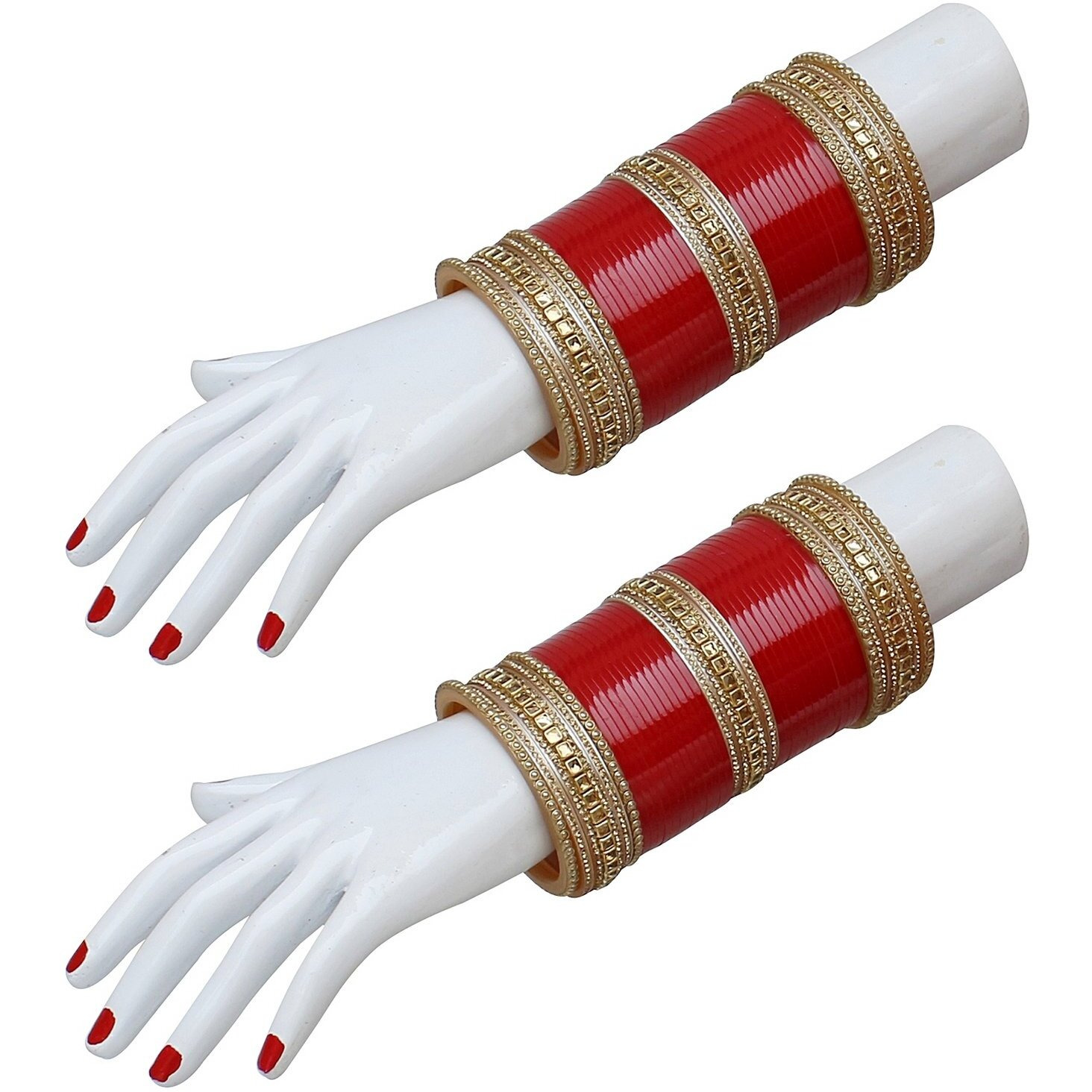Lucky Jewellery Bridal Bangle Set Red Chura Dulhan Wedding Chuda Punjabi Choora For Women (1360-M1C1-GOLD-R26)