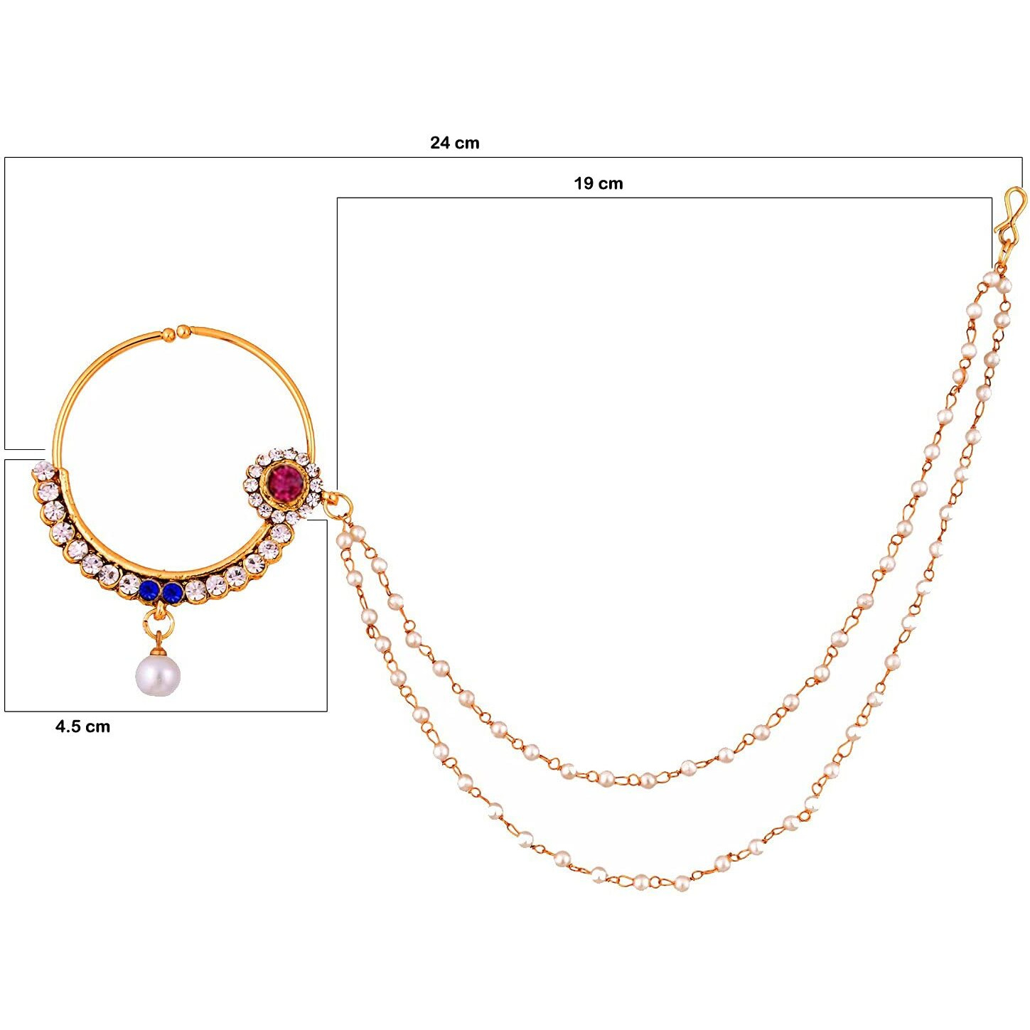 Lucky Jewellery 18 K Gold Plated Karwa Chauth Magenta Blue Color Alloy Wedding Suhag Nath for Girls & Women