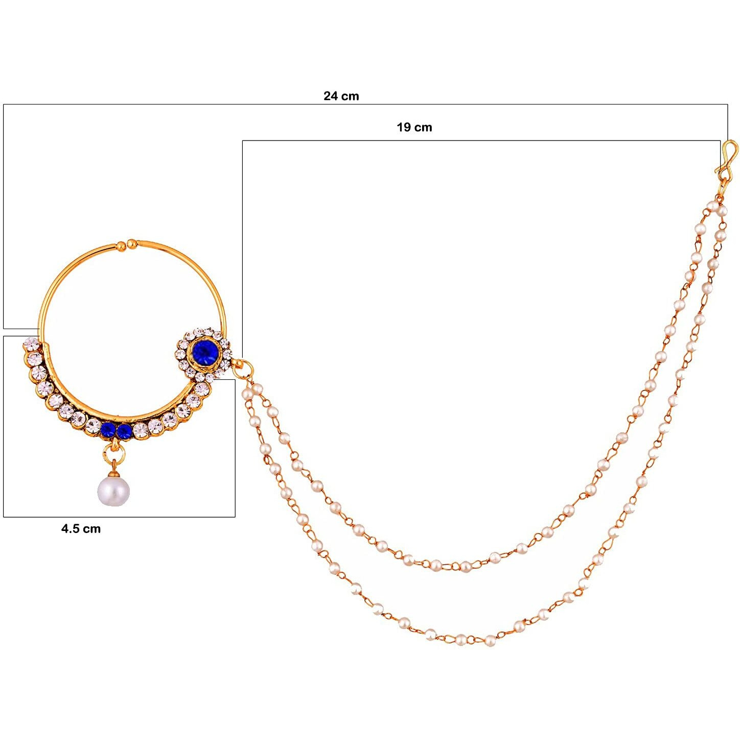 Lucky Jewellery 18 K Gold Plated Karwa Chauth Blue Color Alloy Wedding Suhag Nath for Girls & Women