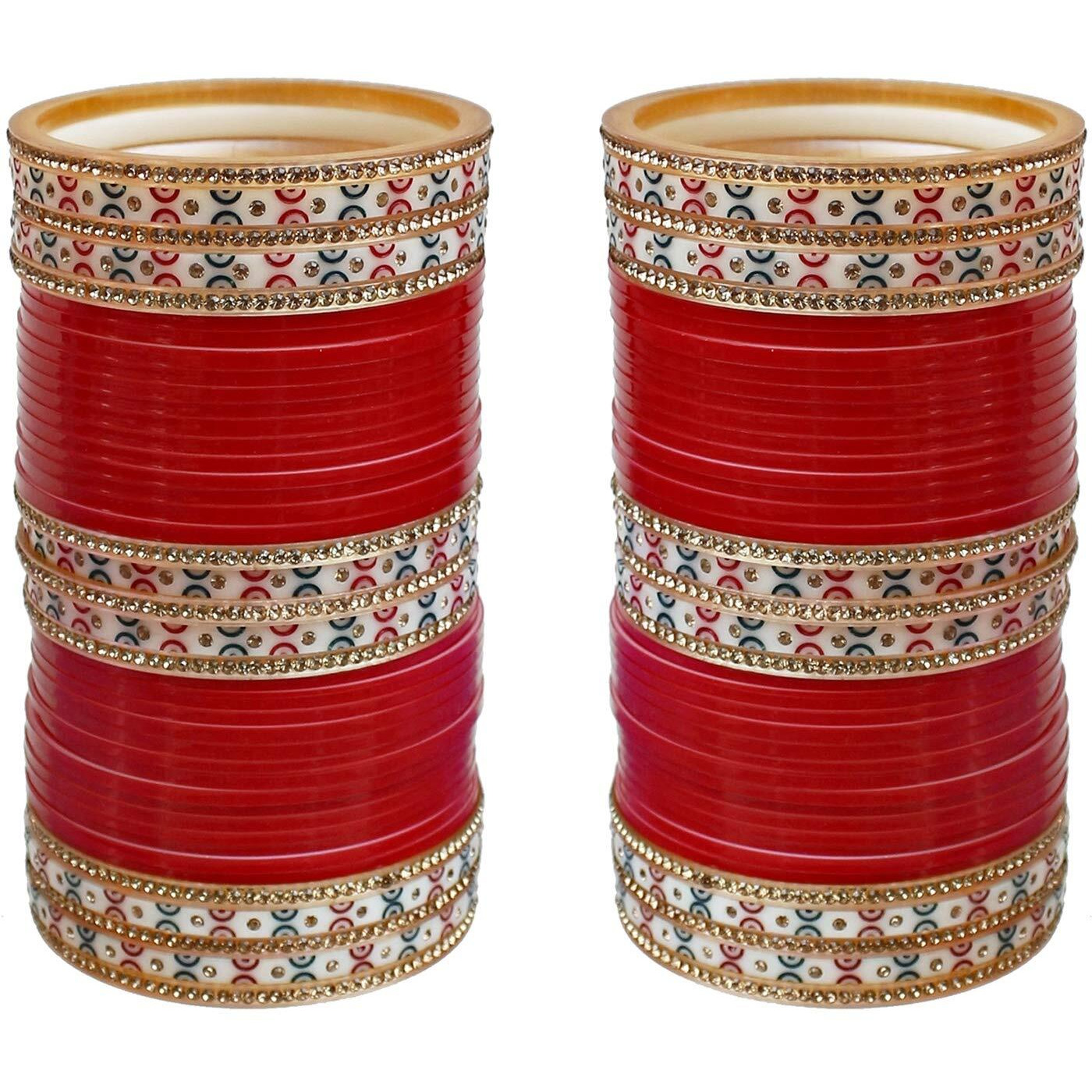 Lucky Jewellery Bridal Bangle Set Red Designer Chura Wedding Punjabi Choora Fashion Jewellery Chuda Set (871-M1C1-NIDHI-R24)