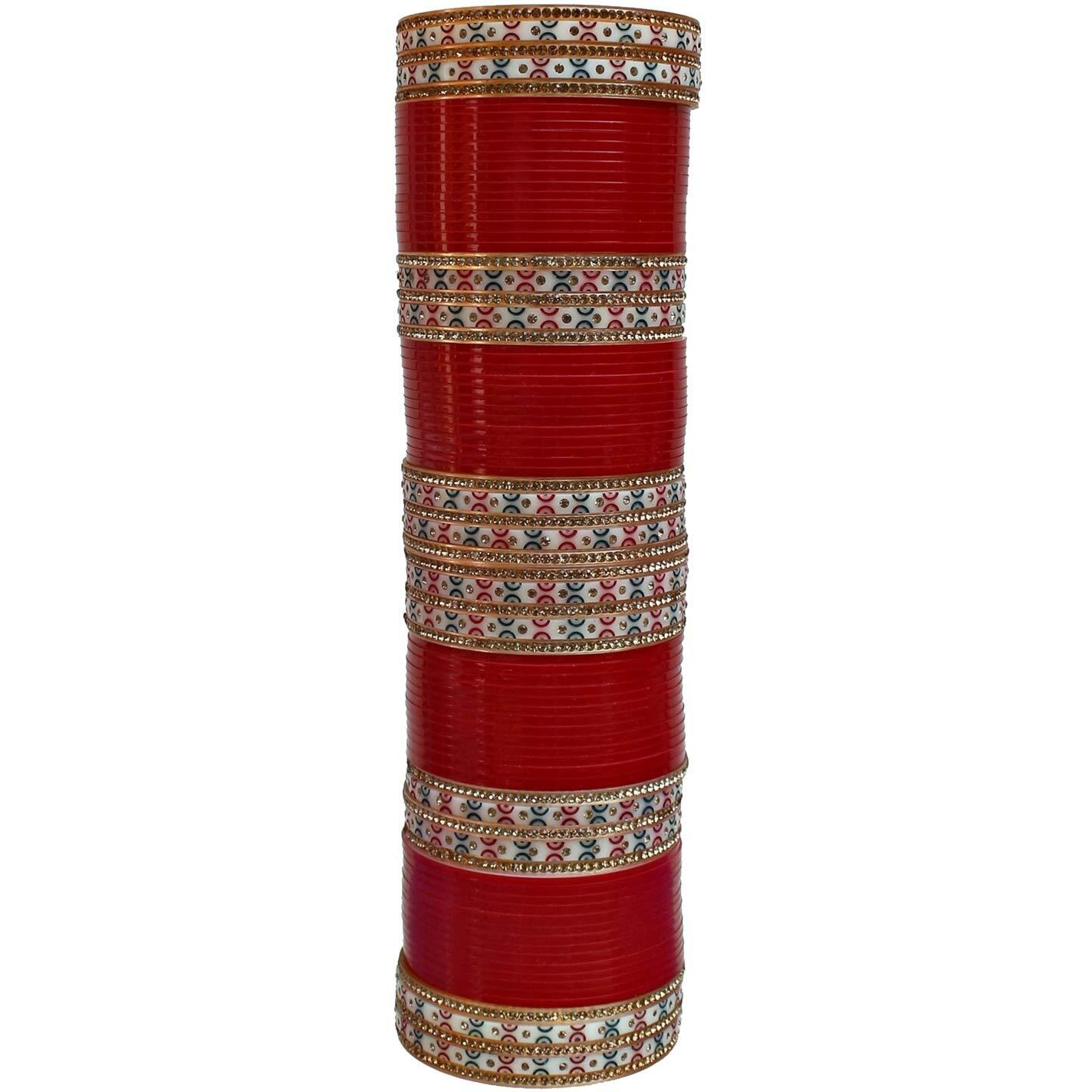 Lucky Jewellery Bridal Bangle Set Red Designer Chura Wedding Punjabi Choora Fashion Jewellery Chuda Set (871-M1C1-NIDHI-R24)