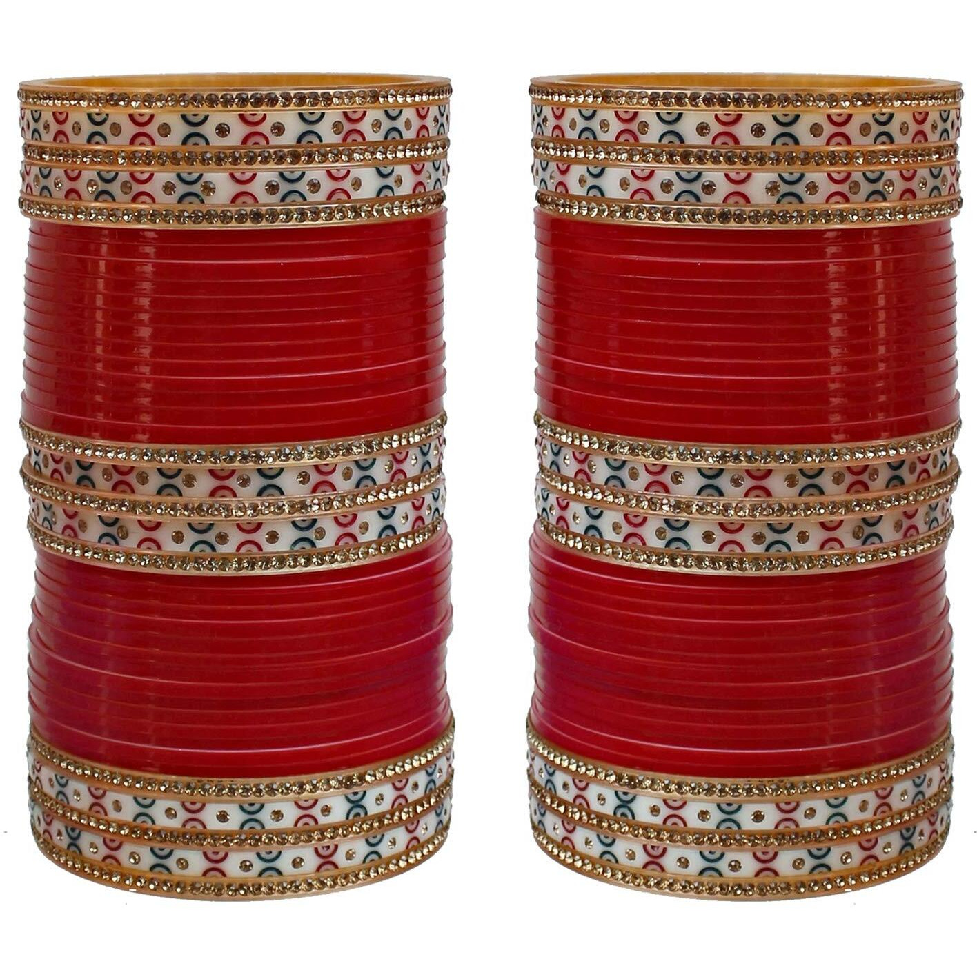 Lucky Jewellery Bridal Bangle Set Red Designer Chura Wedding Punjabi Choora Fashion Jewellery Chuda Set (871-M1C1-NIDHI-R24)