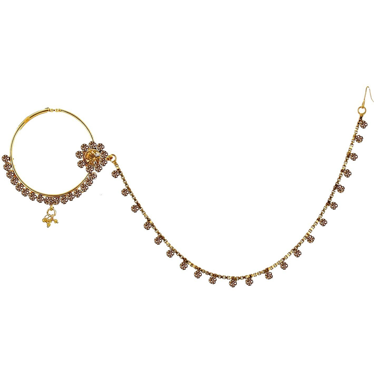 Lucky Jewellery 18 K Gold Plated Karwa Chauth Golden Color Alloy Wedding Suhag Nath for Girls & Women
