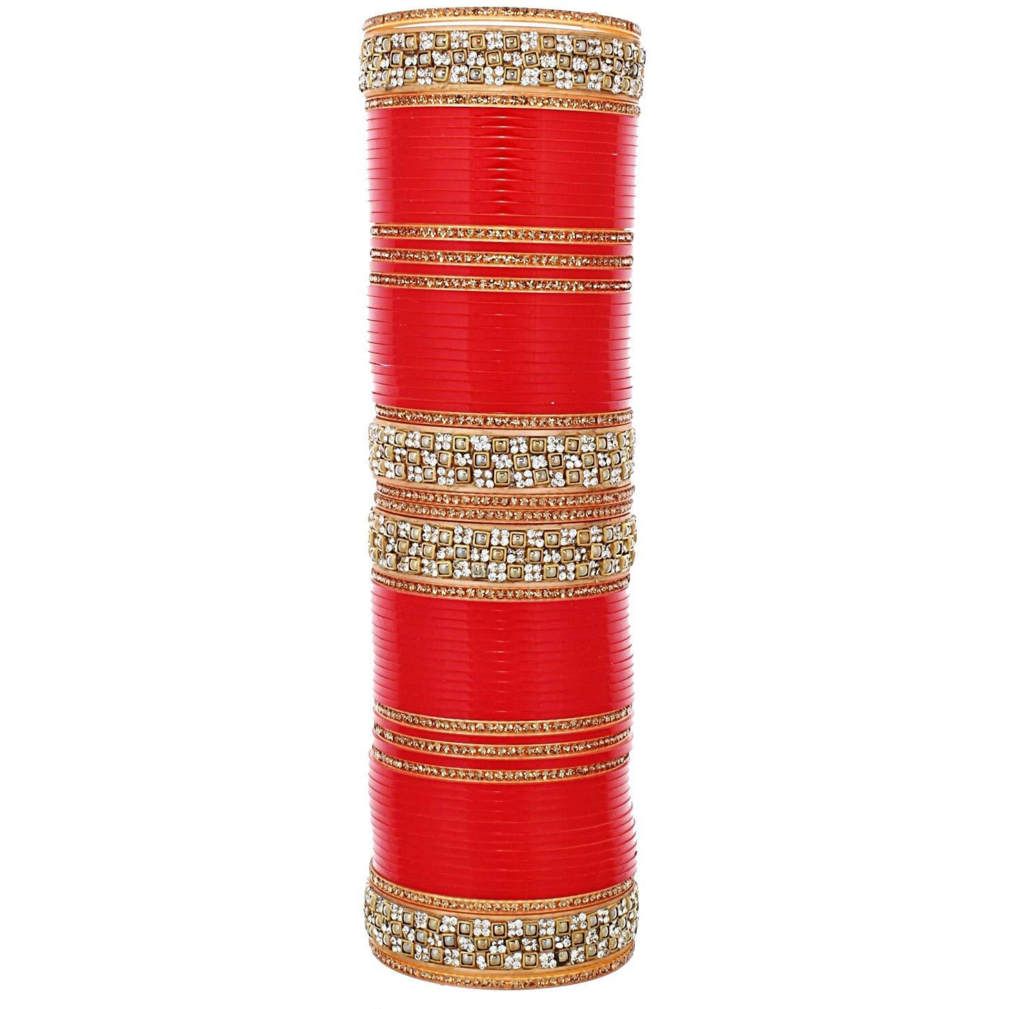 Lucky Jewellery Bridal Bangle Set Red Designer Chura Dulhan Wedding Punjabi Choora Fashion Jewellery Chuda For Women (799-M1C1-Z721-R26)
