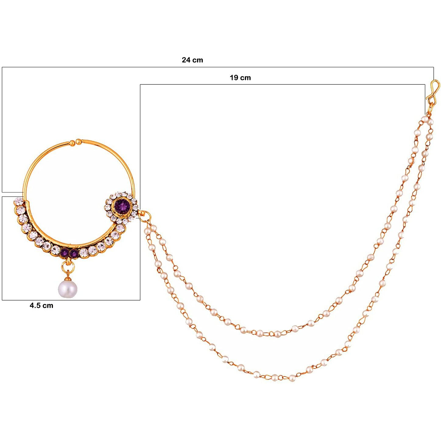 Lucky Jewellery 18 K Gold Plated Karwa Chauth Purple Color Alloy Wedding Suhag Nath for Girls & Women