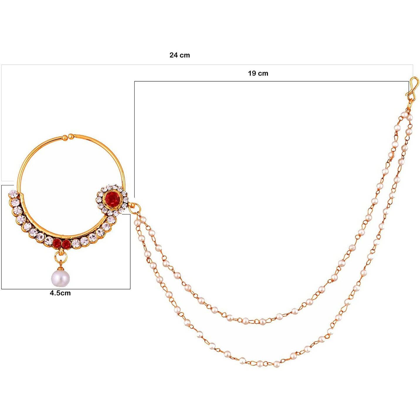 Lucky Jewellery 18 K Gold Plated Karwa Chauth Red Color Alloy Wedding Suhag Nath for Girls & Women