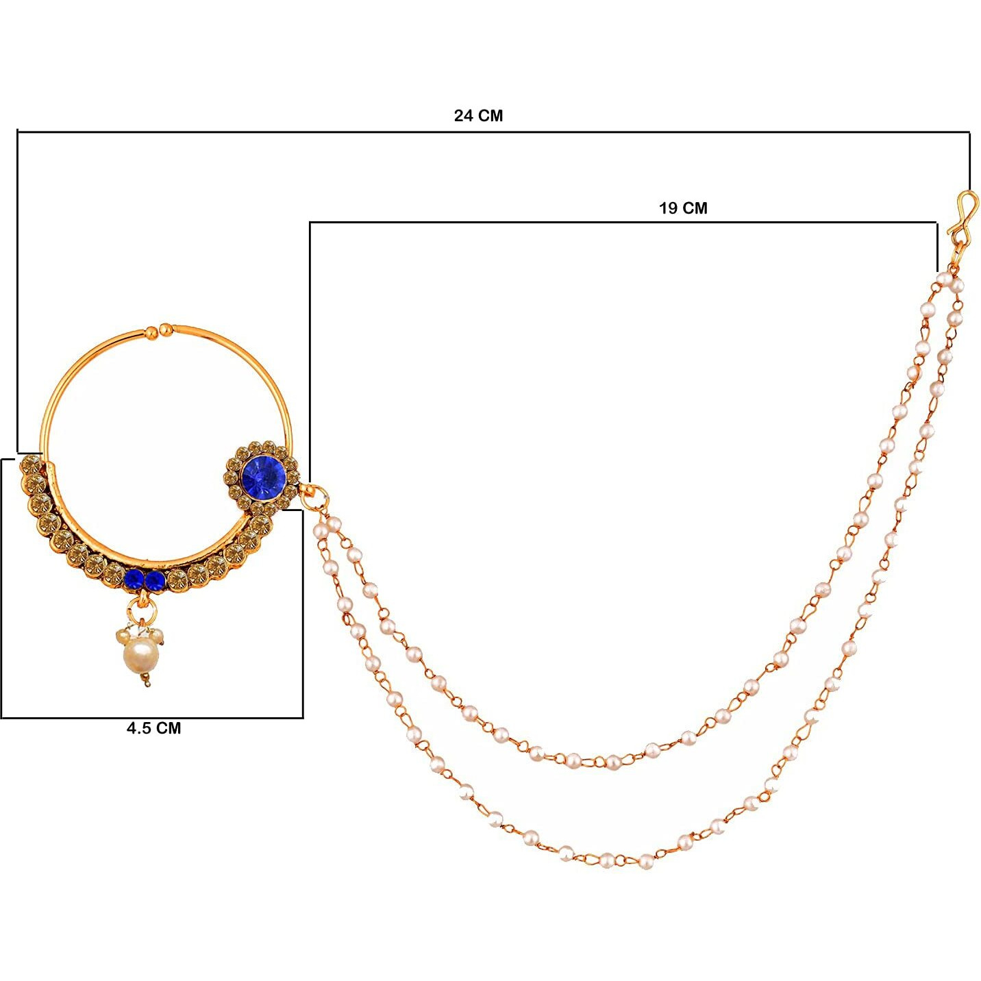Lucky Jewellery 18 K Gold Plated Karwa Chauth Golden Blue Color Alloy Wedding Suhag Nath for Girls & Women
