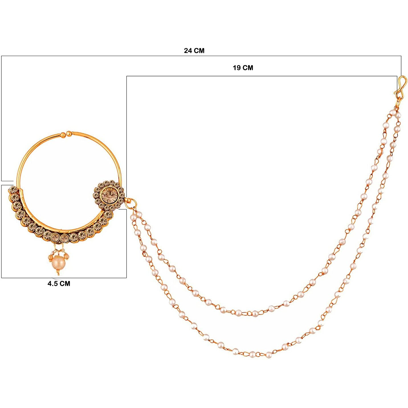 Lucky Jewellery 18 K Gold Plated Karwa Chauth Golden Color Alloy Wedding Suhag Nath for Girls & Women