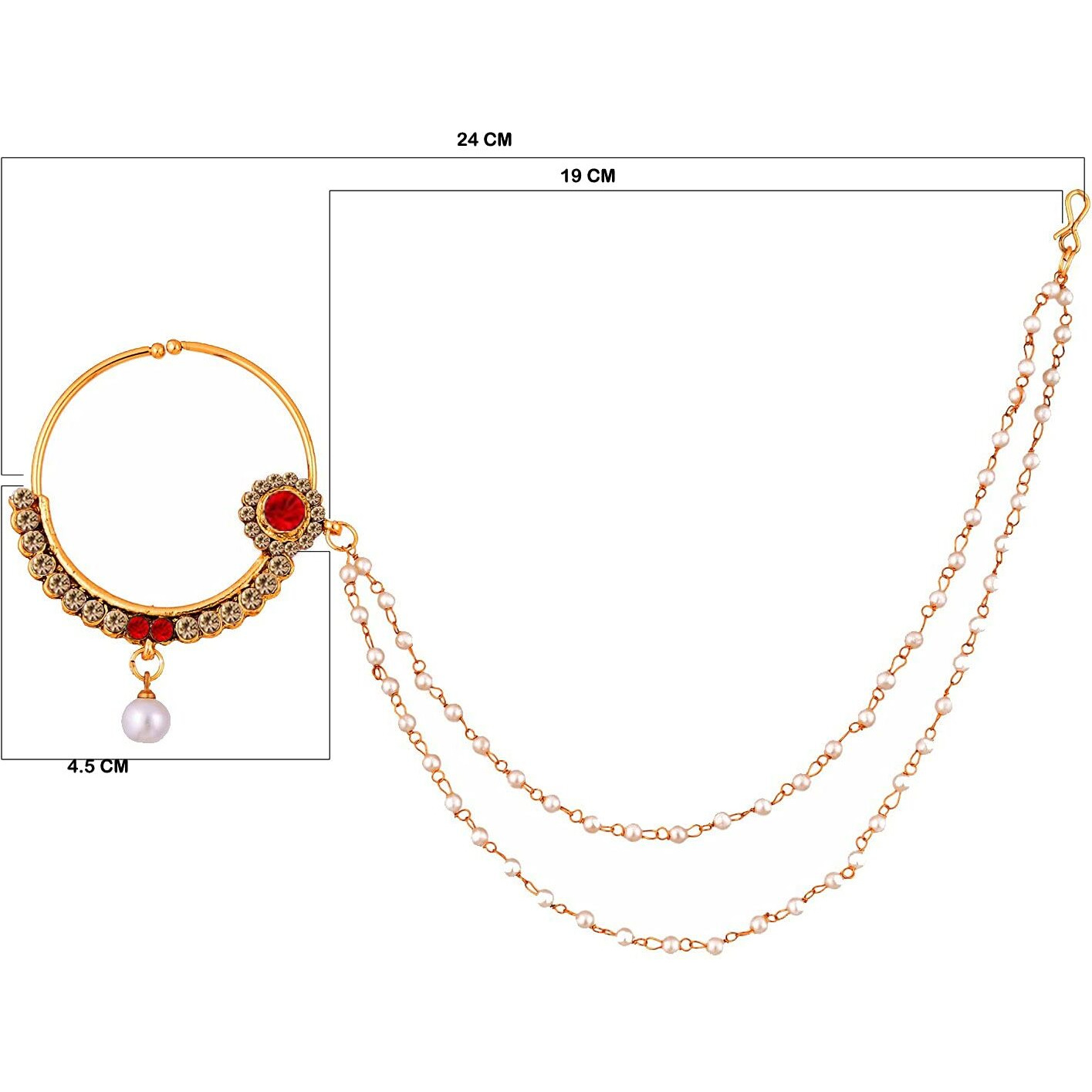 Lucky Jewellery 18 K Gold Plated Karwa Chauth Golden Red Color Alloy Wedding Suhag Nath for Girls & Women