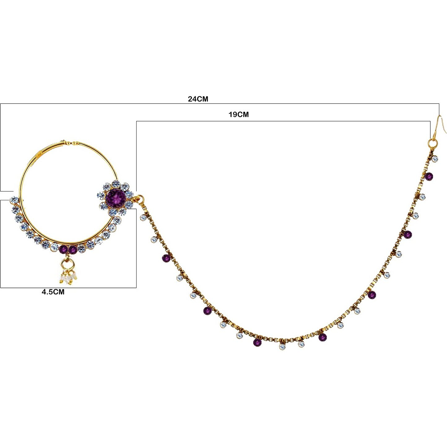 Lucky Jewellery 18 K Gold Plated Karwa Chauth Purple Color Alloy Wedding Suhag Nath for Girls & Women