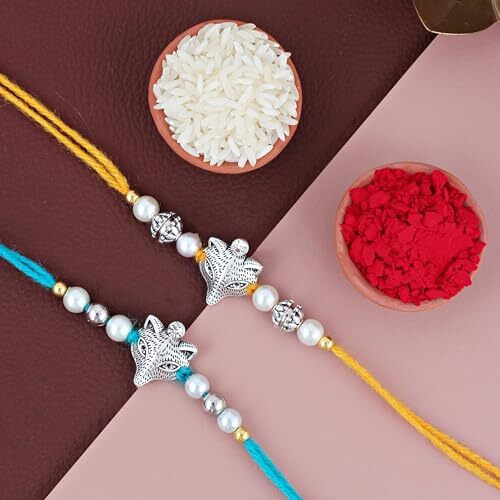 LUCKY JEWELLERY Designer Combo German Silver Quirky Dolphin Shape Rakhi for Bro/Brother/Bhaiya/Bhai/Bhabhi (Pack of 2) Rakshabandan Rakhee Bracelet Rakshashutra (28-CHR1-LJ710-2)