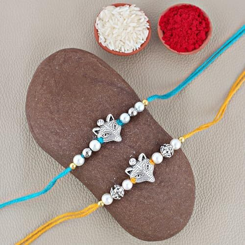 LUCKY JEWELLERY Designer Combo German Silver Quirky Dolphin Shape Rakhi for Bro/Brother/Bhaiya/Bhai/Bhabhi (Pack of 2) Rakshabandan Rakhee Bracelet Rakshashutra (28-CHR1-LJ710-2)