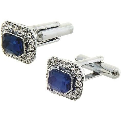 Lucky Jewellery Unique Men Jewelry White And Blue Color Stone Silver Plated Sleeve Button Formal Cuff Button Wedding Shirt Button, Suit, Blazer Cufflinks Pair Gift Set For Men (225-M4C4-CRM7220-B-S)