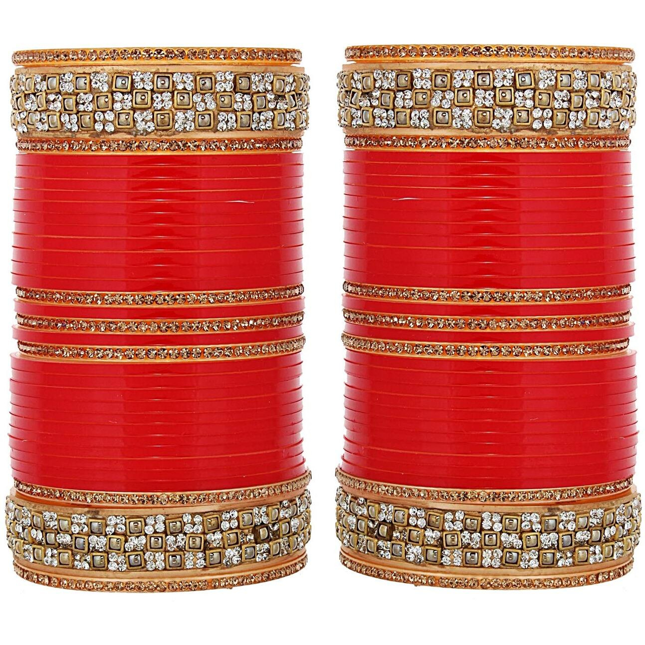 Lucky Jewellery Bridal Bangle Set Red Designer Chura Dulhan Wedding Punjabi Choora Fashion Jewellery Chuda For Women (799-M1C1-Z721-R24)