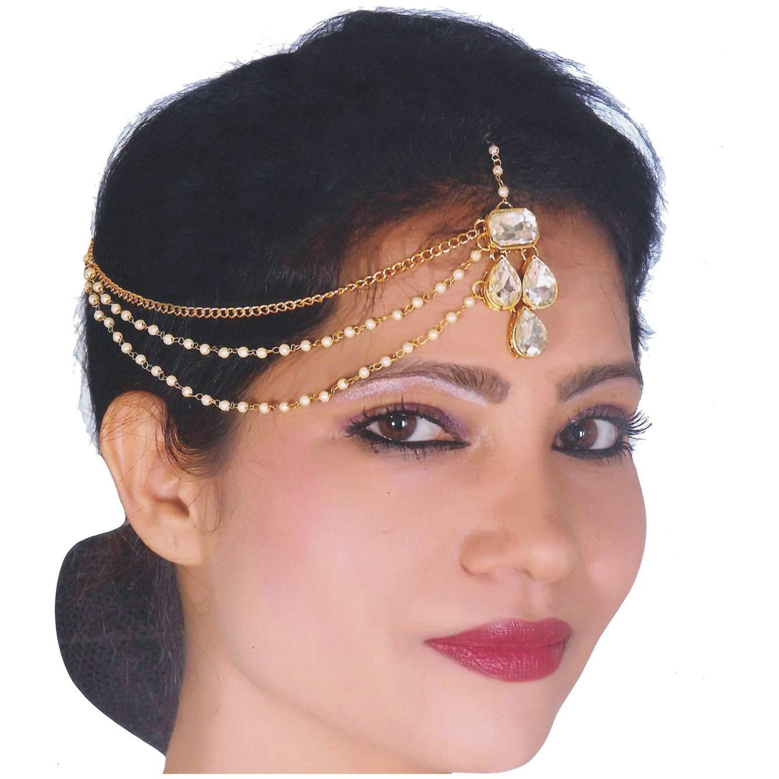 Lucky Jewellery Bridal Dulhan Collection White Color Stone Tikka Wedding Matha Patti For Girls & Women (125-L1PM-14-W)