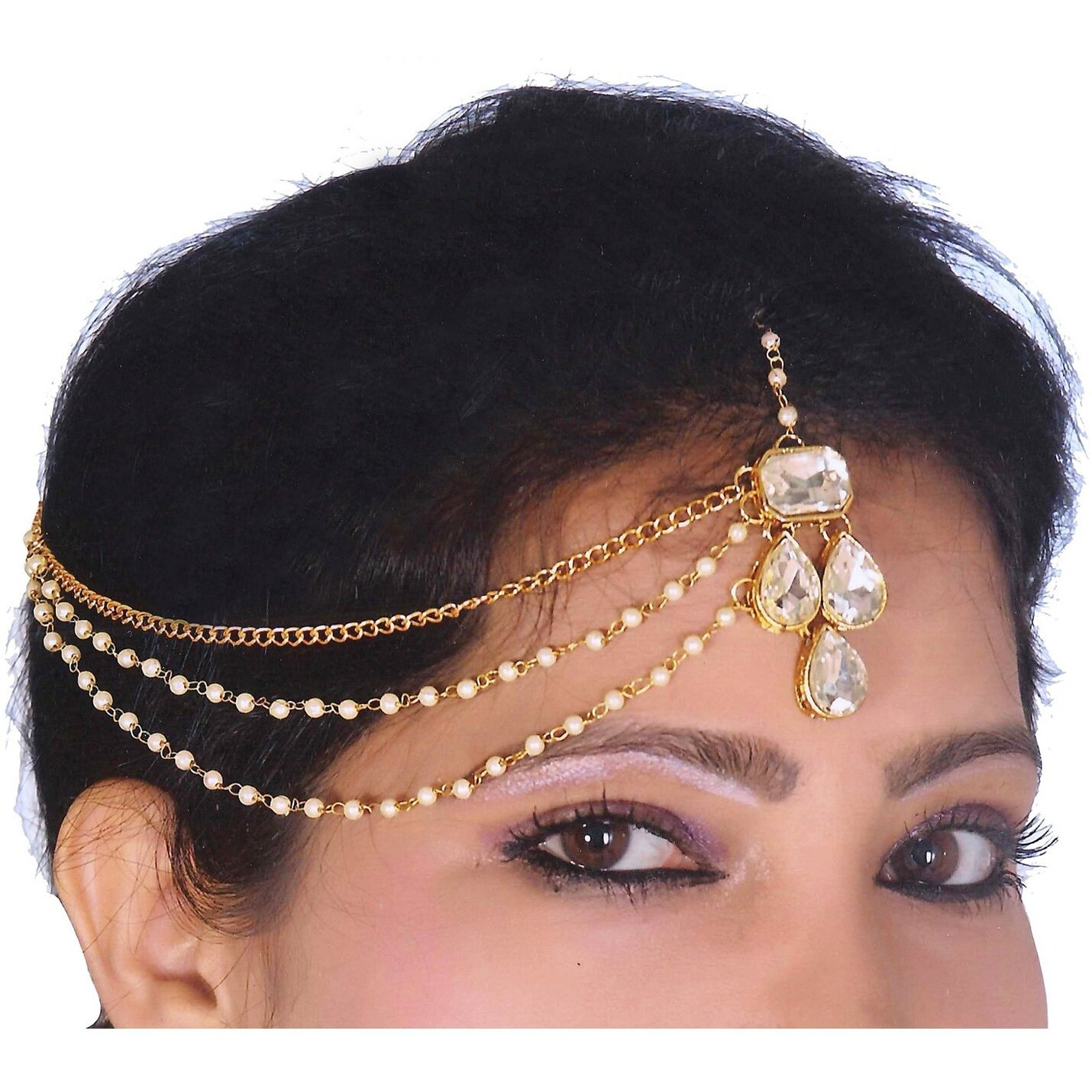 Lucky Jewellery Bridal Dulhan Collection White Color Stone Tikka Wedding Matha Patti For Girls & Women (125-L1PM-14-W)