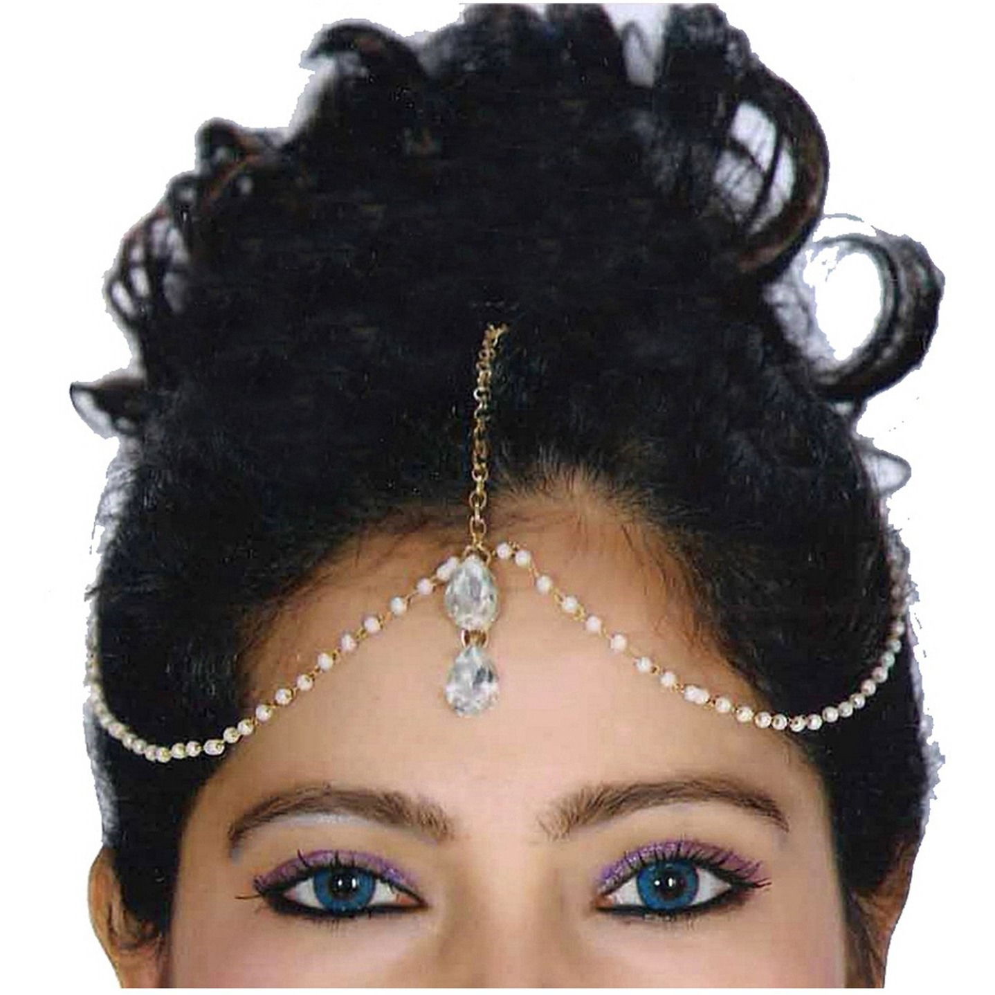 Lucky Jewellery Bridal Dulhan Collection White Color Stone Tikka Wedding Matha Patti For Girls & Women (83-L1PM-05-W)