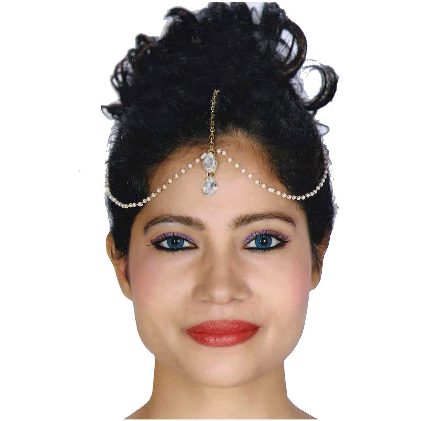 Lucky Jewellery Bridal Dulhan Collection White Color Stone Tikka Wedding Matha Patti For Girls & Women (83-L1PM-05-W)