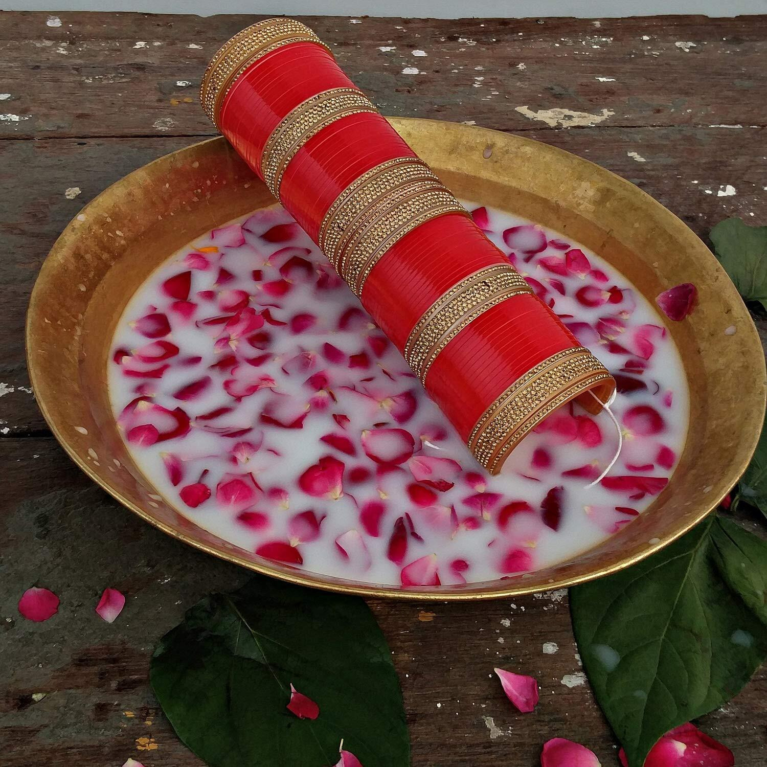 Lucky Jewellery Bridal Bangle Set Red Designer Chura Dulhan Wedding Punjabi Choora Fashion Jewellery Chuda For Women (700-M1C1-735-R2.10)