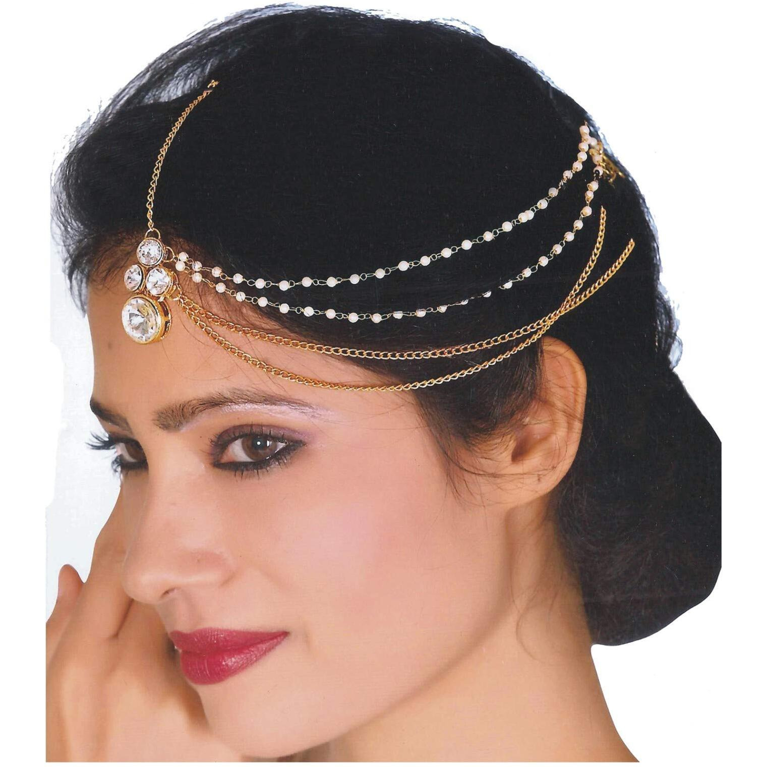 Lucky Jewellery Bridal Dulhan Collection White Color Stone Tikka Wedding Matha Patti For Girls & Women (106-L1PM-15-W)