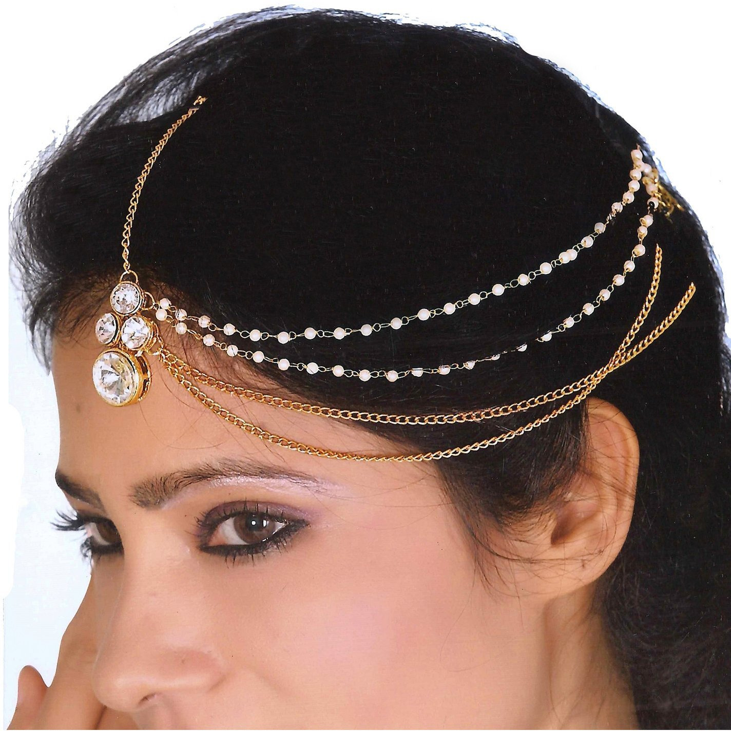 Lucky Jewellery Bridal Dulhan Collection White Color Stone Tikka Wedding Matha Patti For Girls & Women (106-L1PM-15-W)
