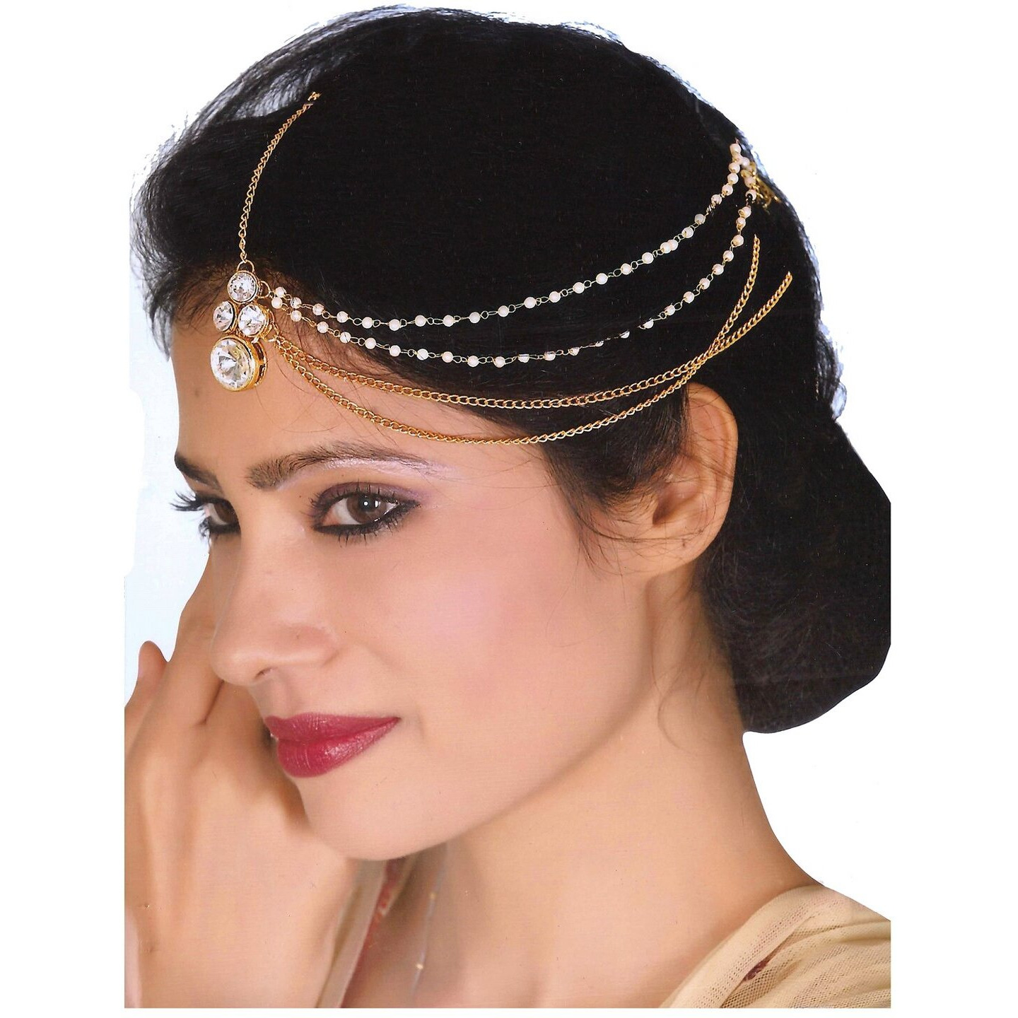 Lucky Jewellery Bridal Dulhan Collection White Color Stone Tikka Wedding Matha Patti For Girls & Women (106-L1PM-15-W)