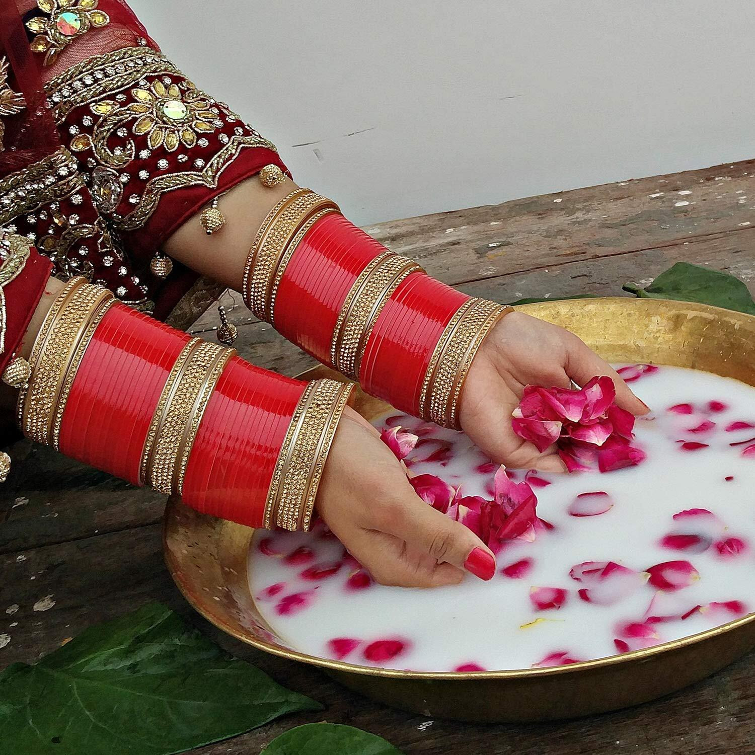 Lucky Jewellery Bridal Bangle Set Red Plastic Chura, Punjabi Choora Fashion Jewellery Chuda Set (700-M1C1-735-R22)