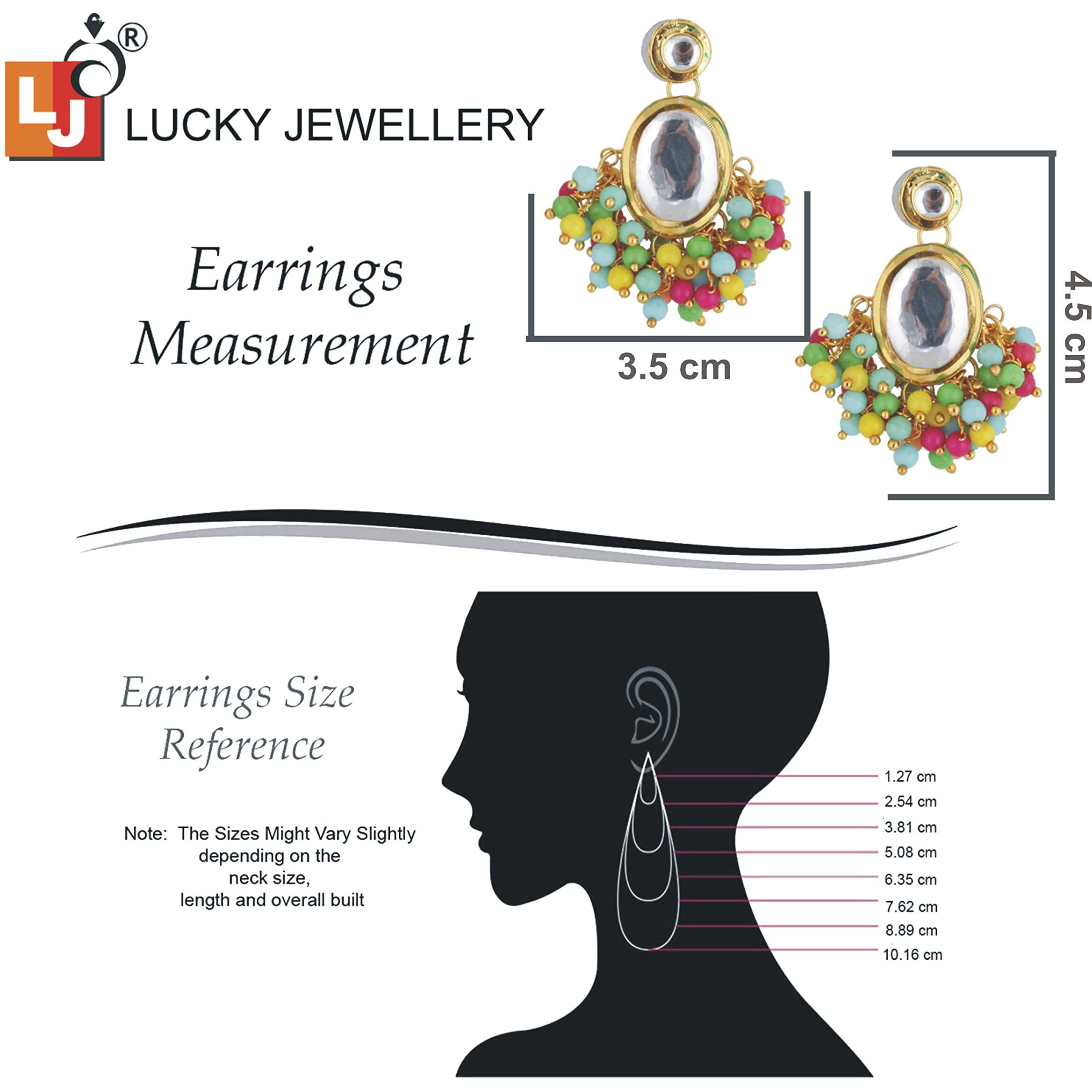 LUCKY JEWELLERY Back Meenakari 18k Gold Plated Multicolor Earring Combo Jewellery Set Uncut Kundan Big Faux Kundan Dibbi Kundan Choker Necklace Set for Girls & Women