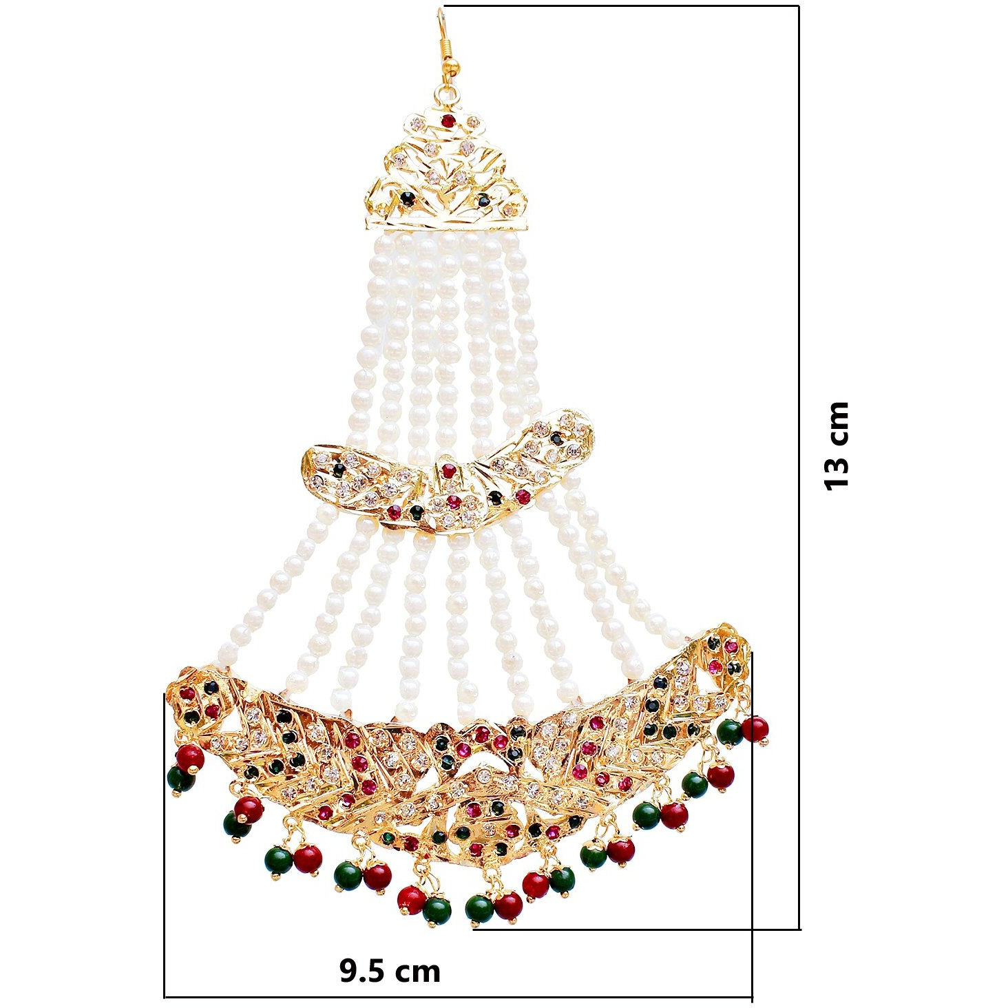 Lucky Jewellery White Magenta Green Stone Multilayered Pearl Kundan Passa for Women (660-CKN-C194-RG)