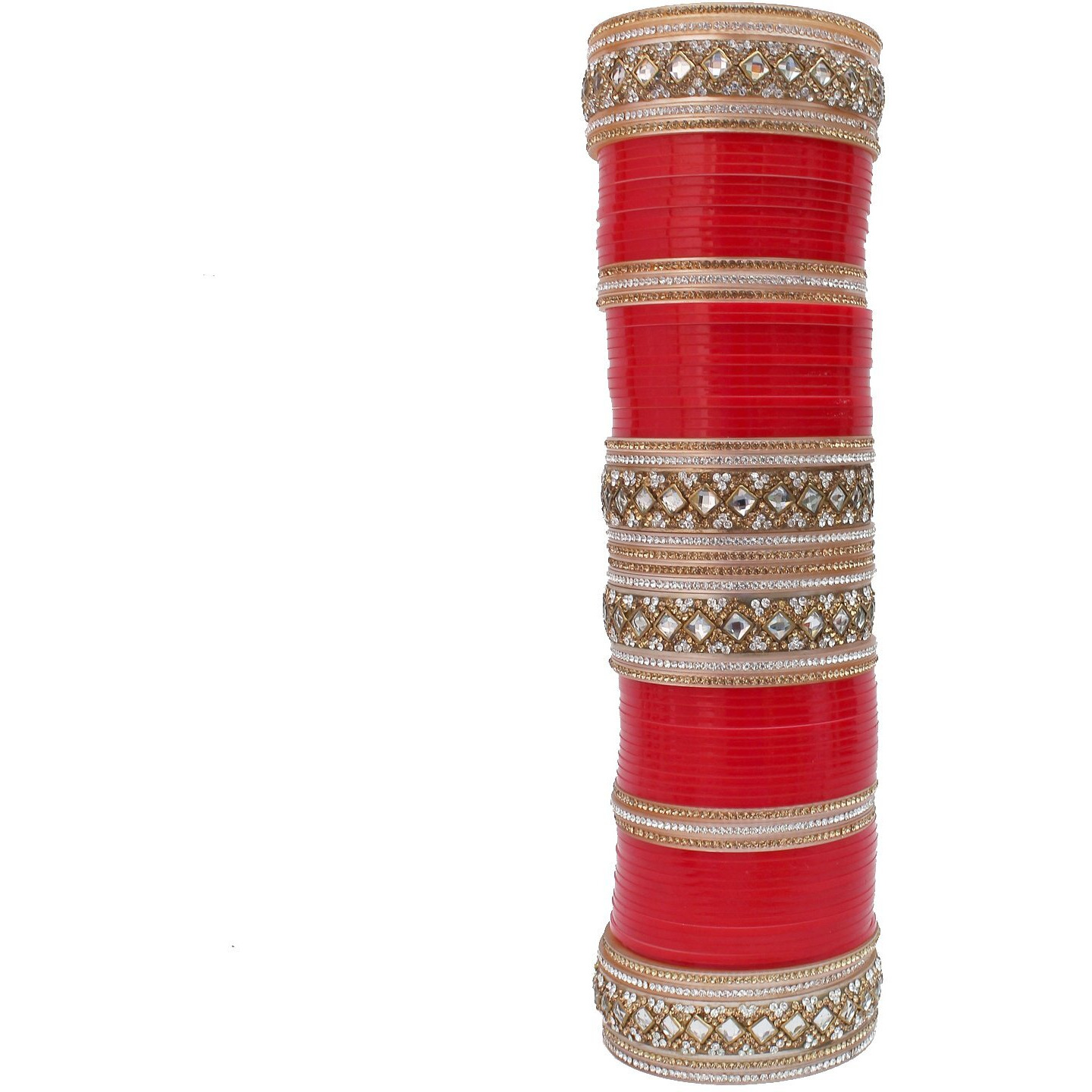 Lucky Jewellery Bridal Bangle Set Red Dulhan Punjabi Choora Designer Wedding Chuda Stone Fashion Chura Set (1419-G1C1-1015-R24)