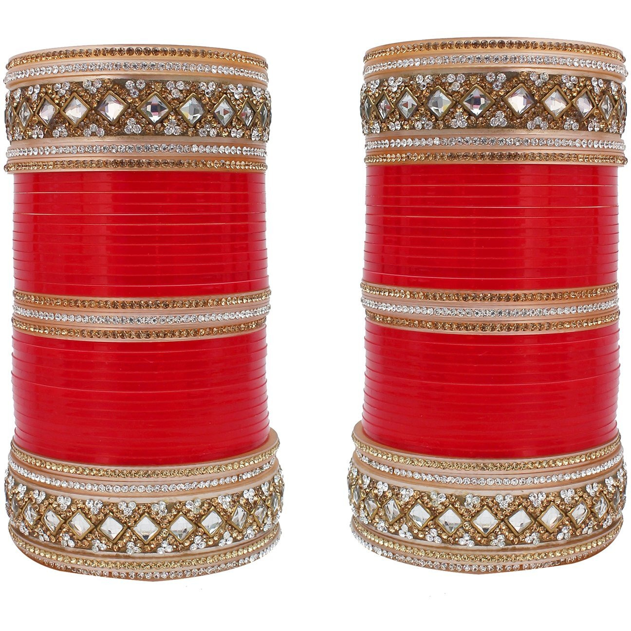 Lucky Jewellery Bridal Bangle Set Red Dulhan Punjabi Choora Designer Wedding Chuda Stone Fashion Chura Set (1419-G1C1-1015-R24)