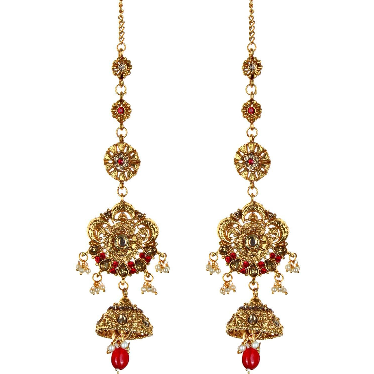 Lucky Jewellery Alloy Gold Plated Red Jewellery Set for Women (3960-P3ZR-236SM-LCT-RED)