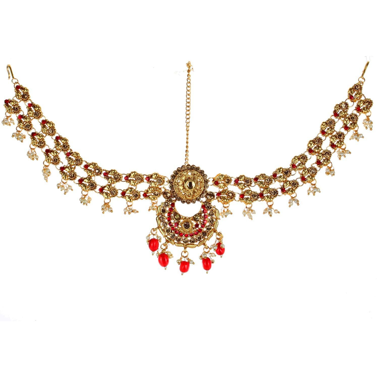 Lucky Jewellery Alloy Gold Plated Red Jewellery Set for Women (3960-P3ZR-236SM-LCT-RED)