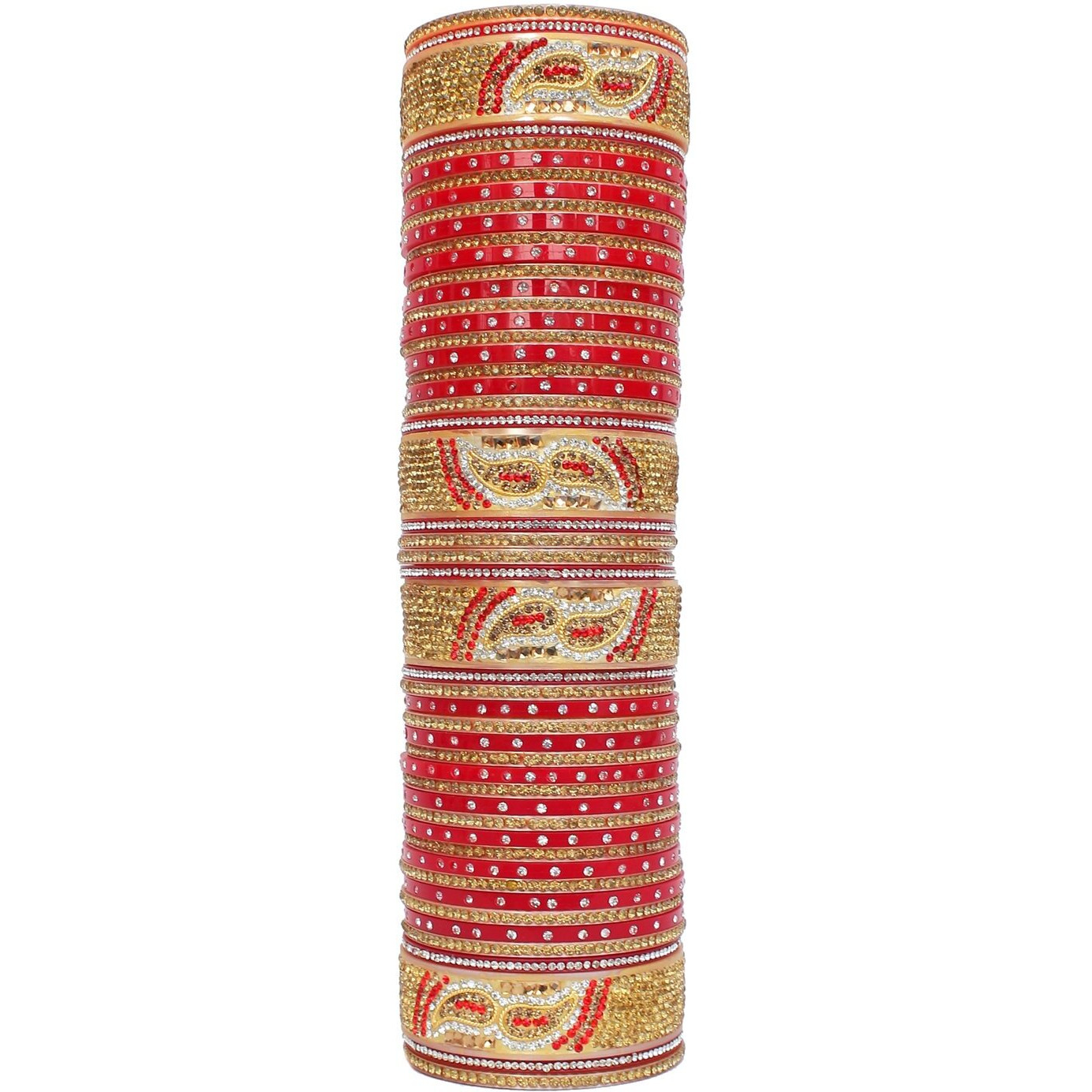 Lucky Jewellery Bridal Bangle Set Red Chura Golden White & Red Stone Choora Designer Chuda For Women (1188-M1C1-723-R22)