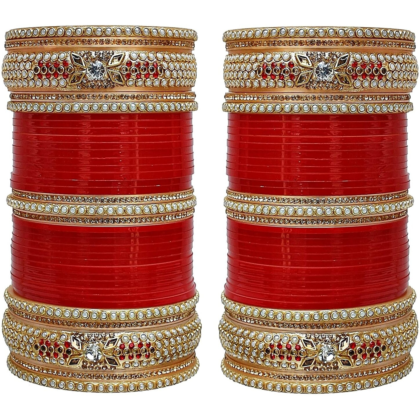 Lucky Jewellery Bridal Bangle Set Red Color Chuda Dulhan Punjabi Choora Wedding Chura For Women (2310-G1C1-1018-R28)