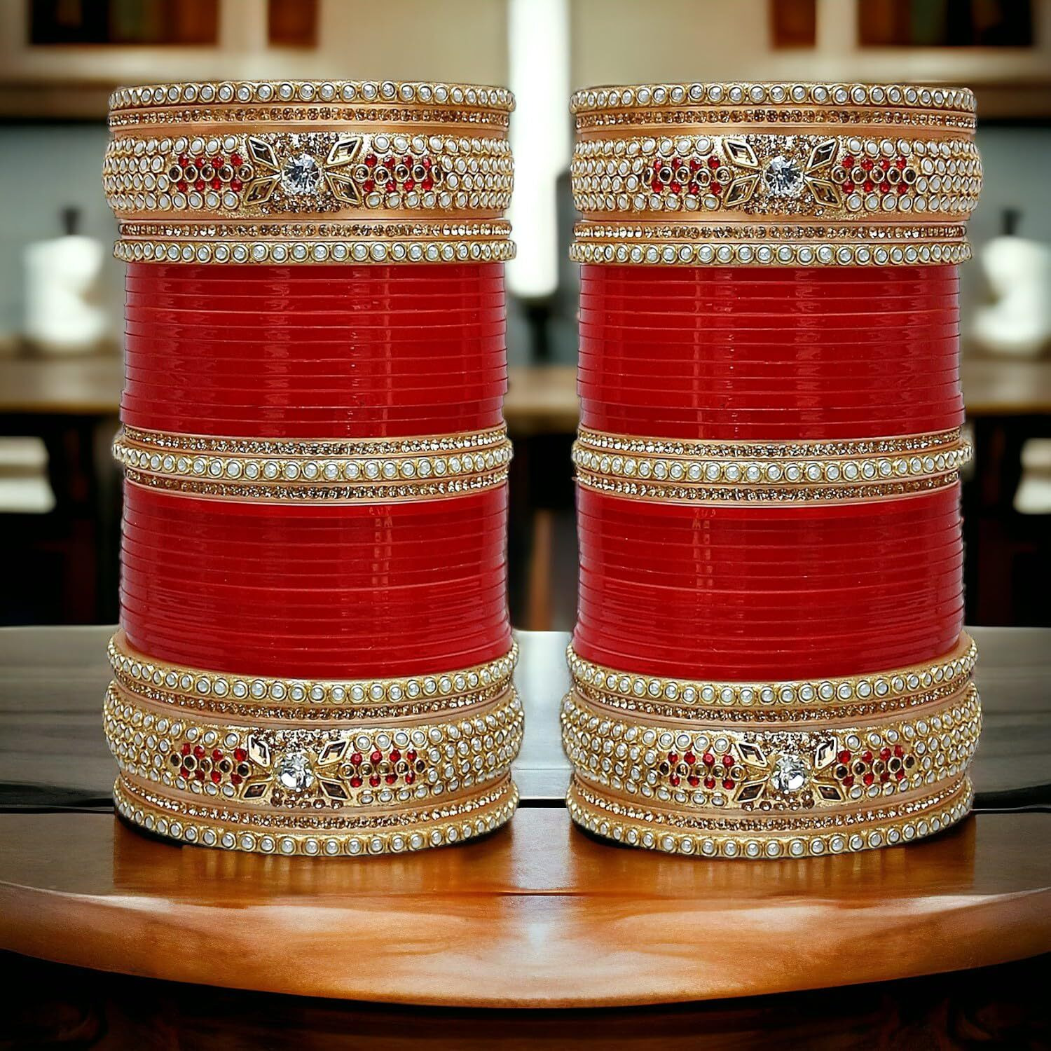 Lucky Jewellery Bridal Bangle Set Red Color Chuda Dulhan Punjabi Choora Wedding Chura For Women (2310-G1C1-1018-R28)