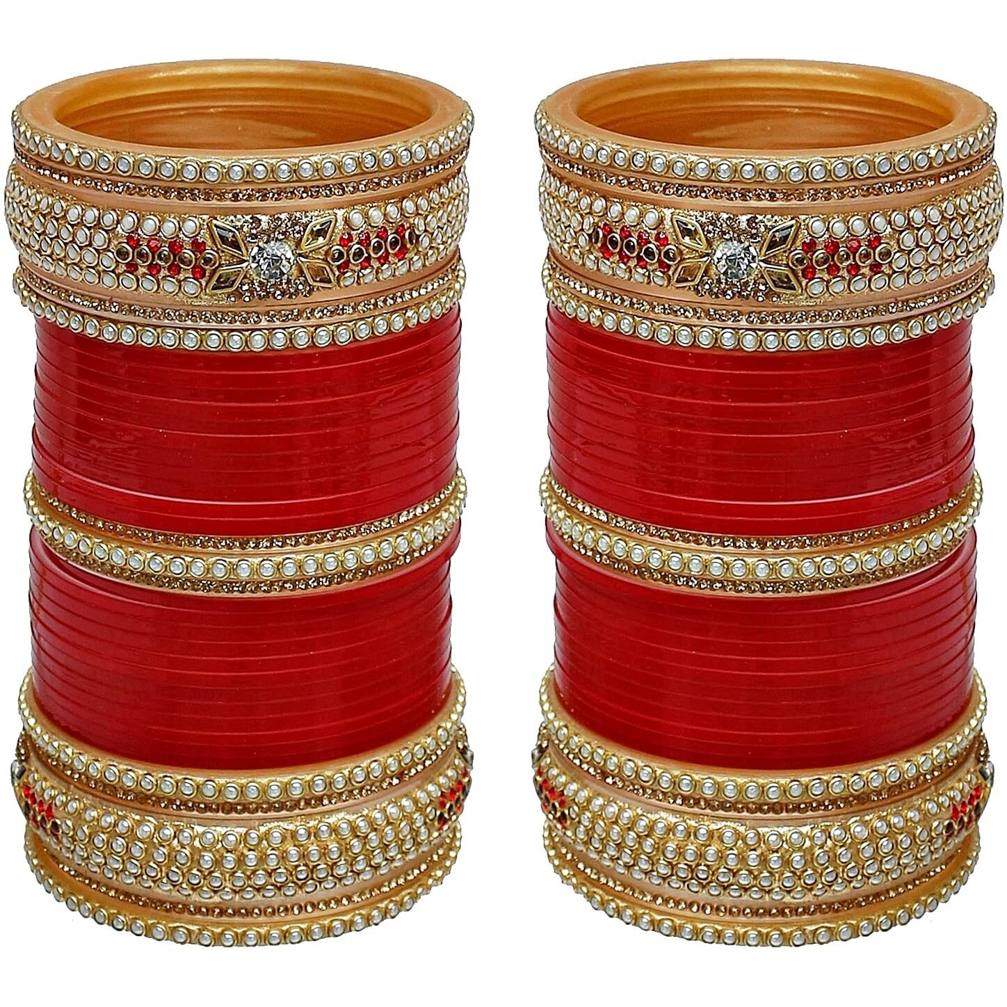 Lucky Jewellery Bridal Bangle Set Red Color Chuda Dulhan Punjabi Choora Wedding Chura For Women (2310-G1C1-1018-R28)