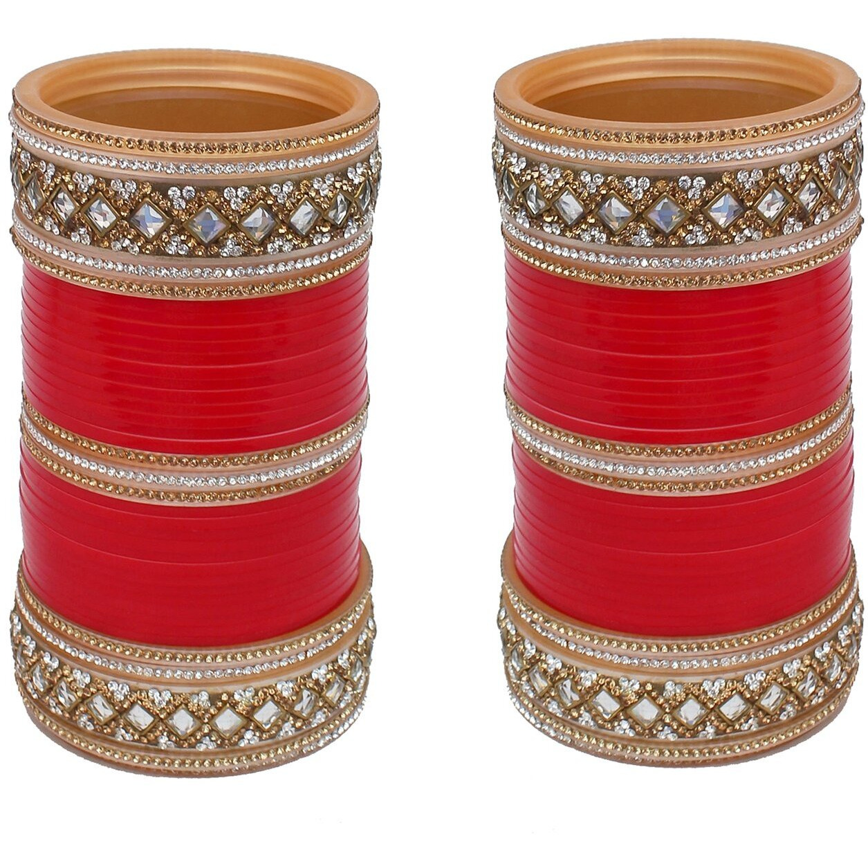 Lucky Jewellery Bridal Bangle Set Red Dulhan Punjabi Choora Designer Wedding Chuda Stone Fashion Chura Set (1419-G1C1-1015-R26)