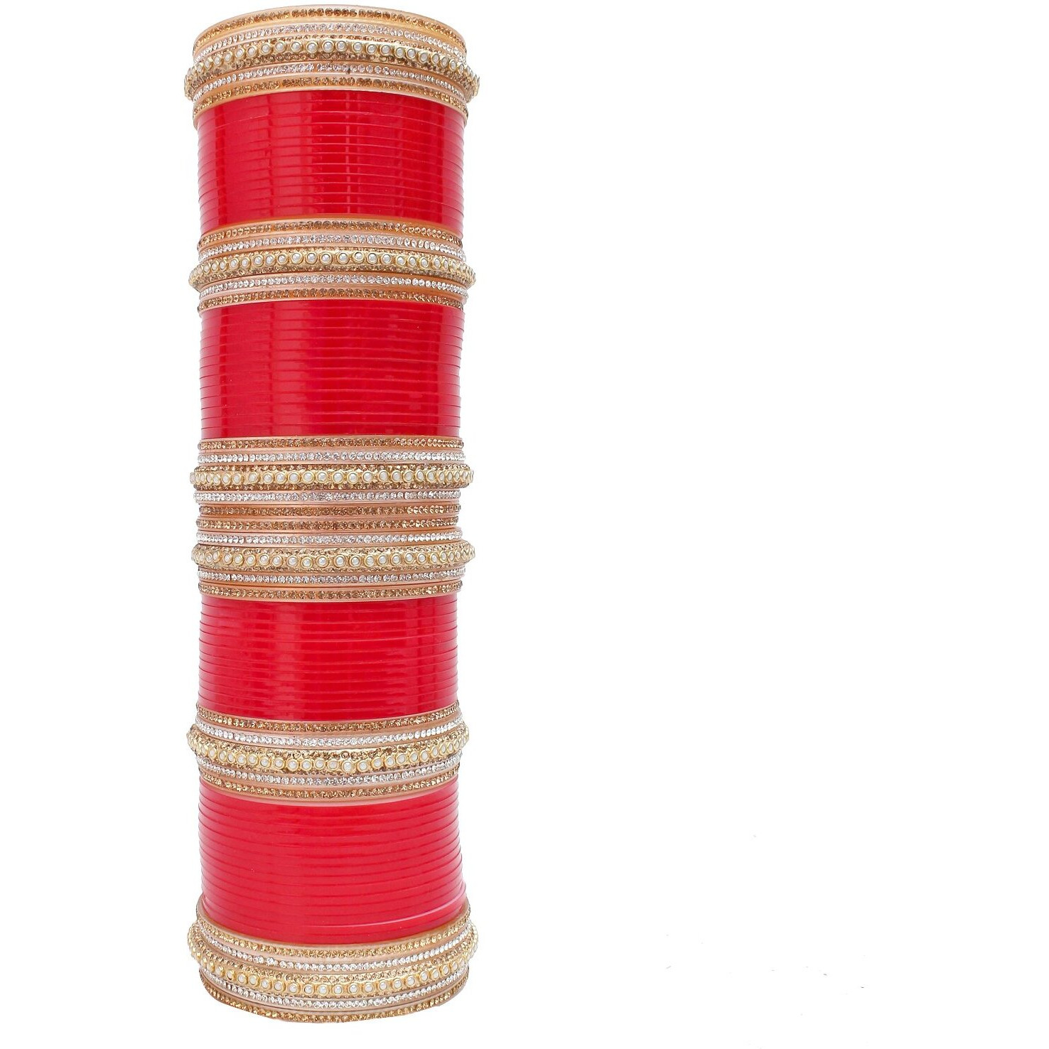 Lucky Jewellery Bridal Bangle Set Designer Red Chuda Golden and White Stone Chura Wedding Choora for Women (1254-G1C1-1016-R24)