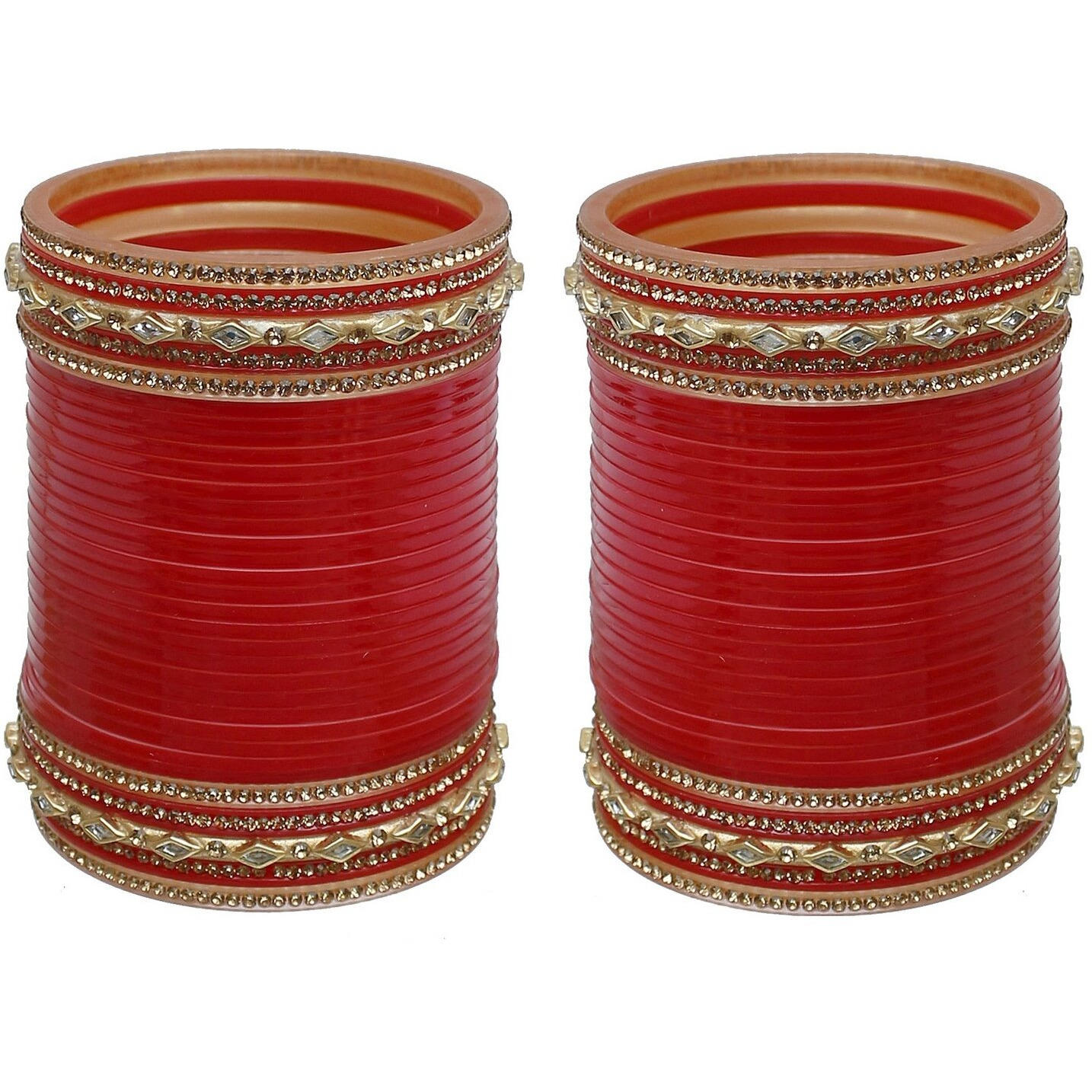 Lucky Jewellery Bridal Bangle set Red Designer Chura Punjabi Choora Fashion Jewellery Chuda Set(581-M1C1-Z731-R26)